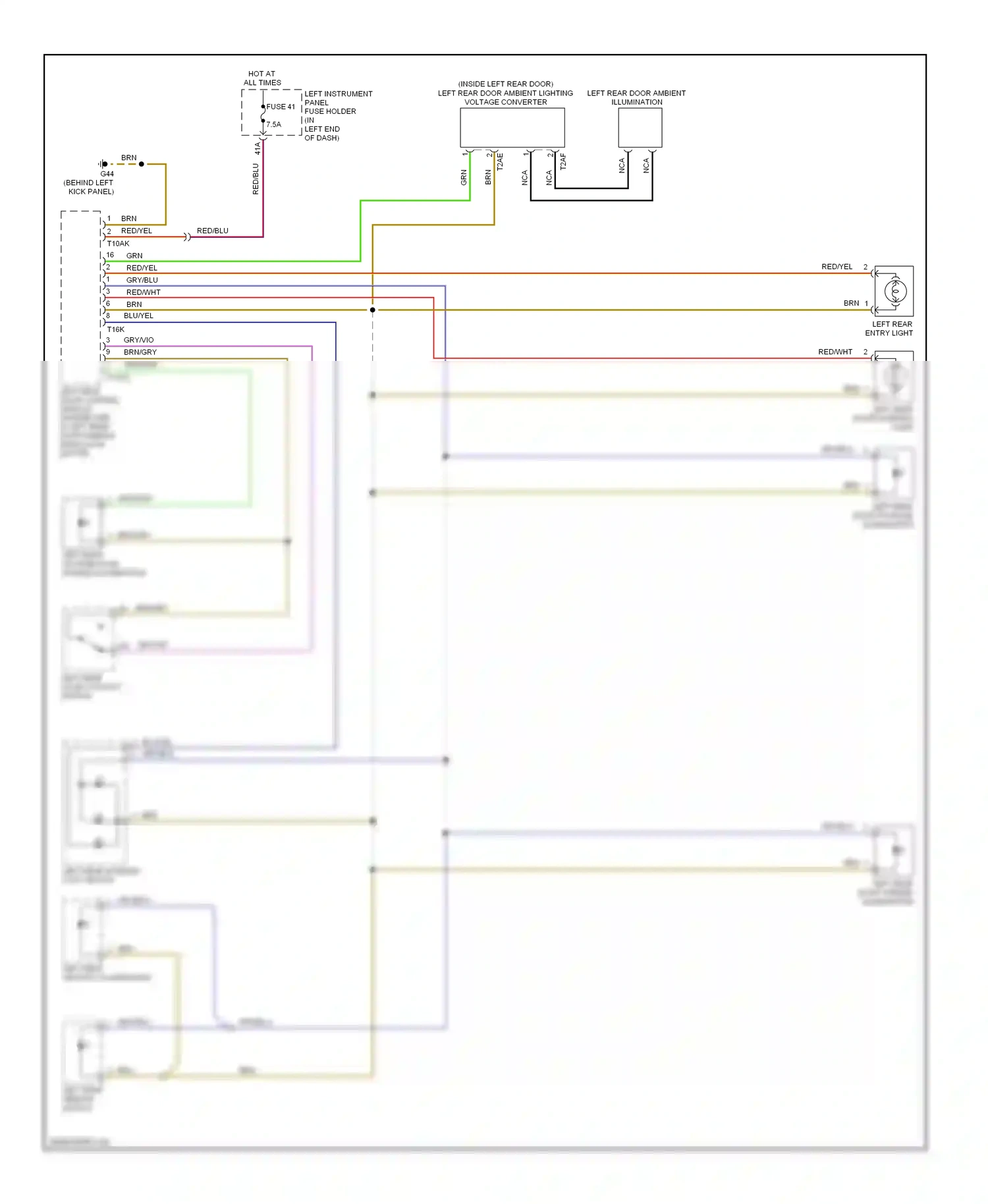 Audi S8 D3 facelift (2007-2011) left rear window switch wiring diagram  (1 of 2)