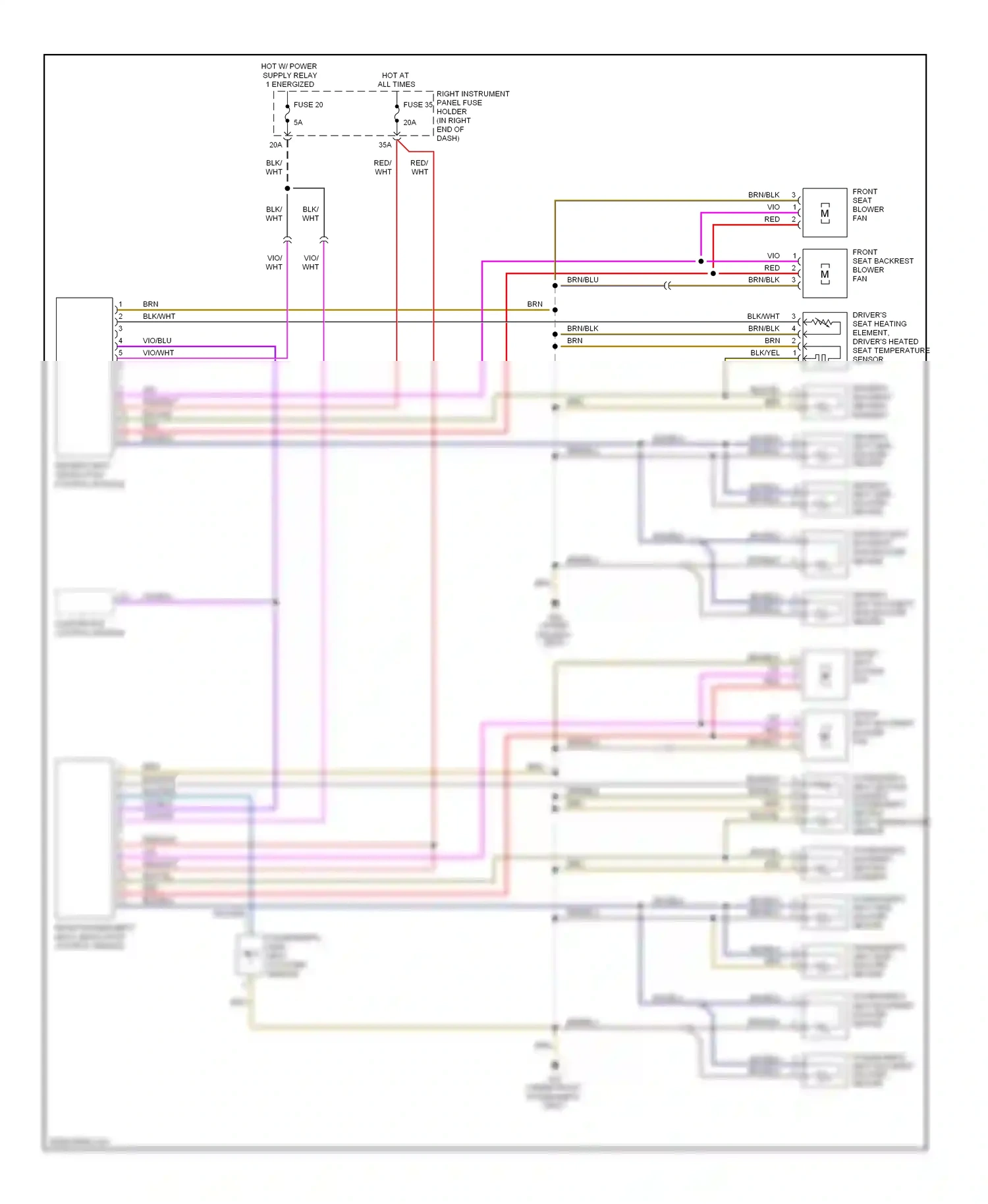 Audi S8 D3 facelift (2007-2011) passenger's backrest heating element wiring diagram  (1 of 1)