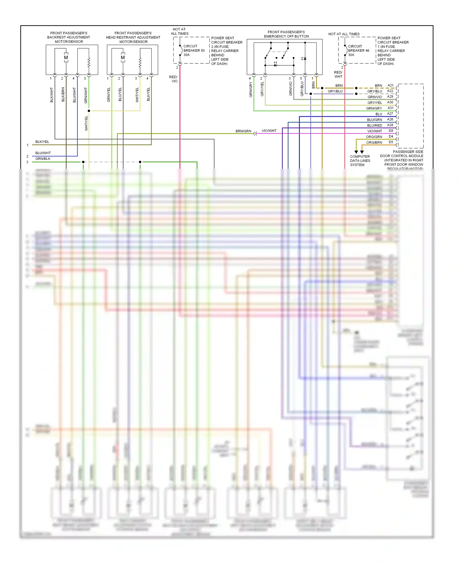 Audi S8 D3 facelift (2007-2011) passenger's seat memory program control wiring diagram  (1 of 1)