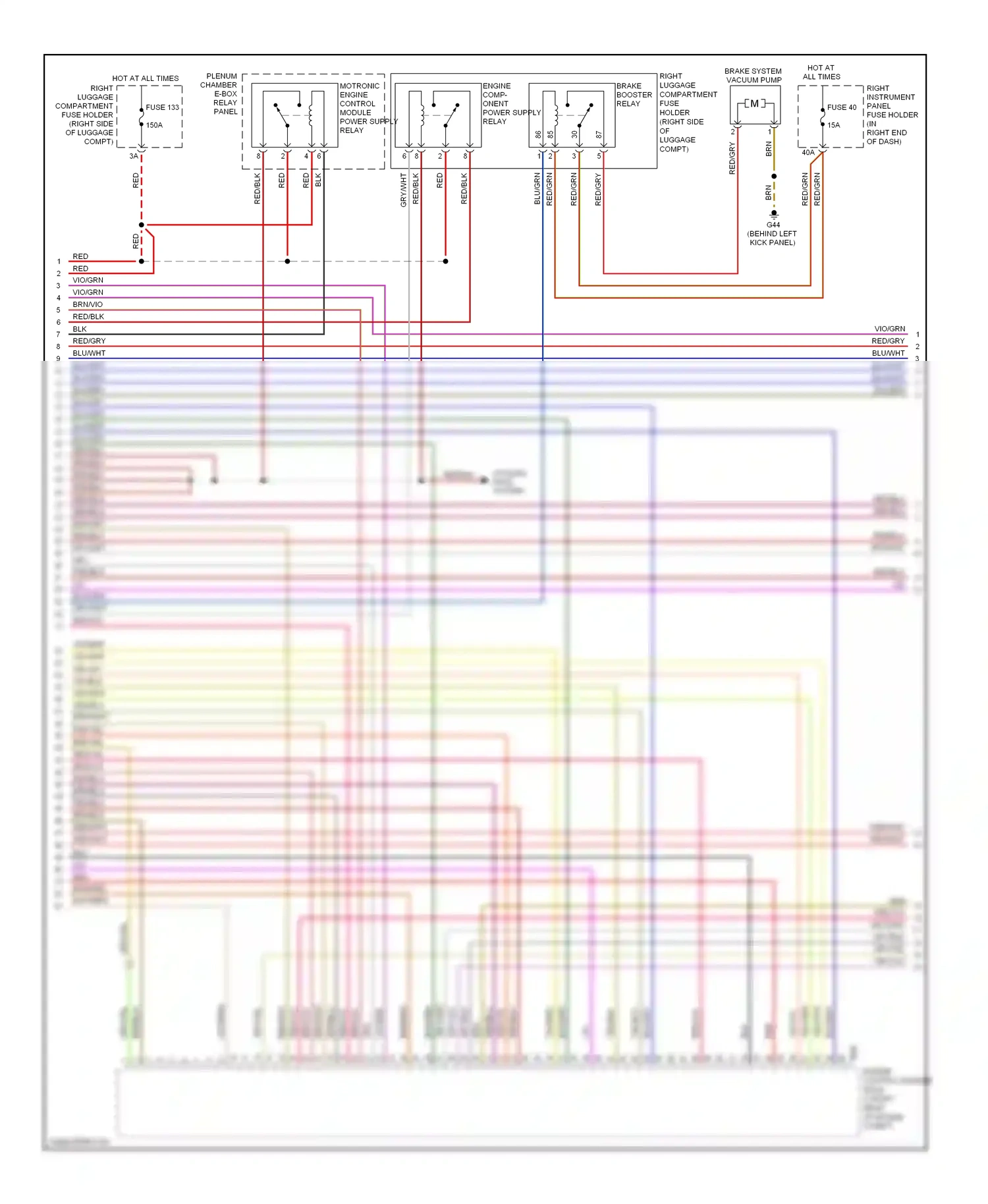 Audi S8 D3 facelift (2007-2011) plenum chamber e-box relay panel wiring diagram  (2 of 2)