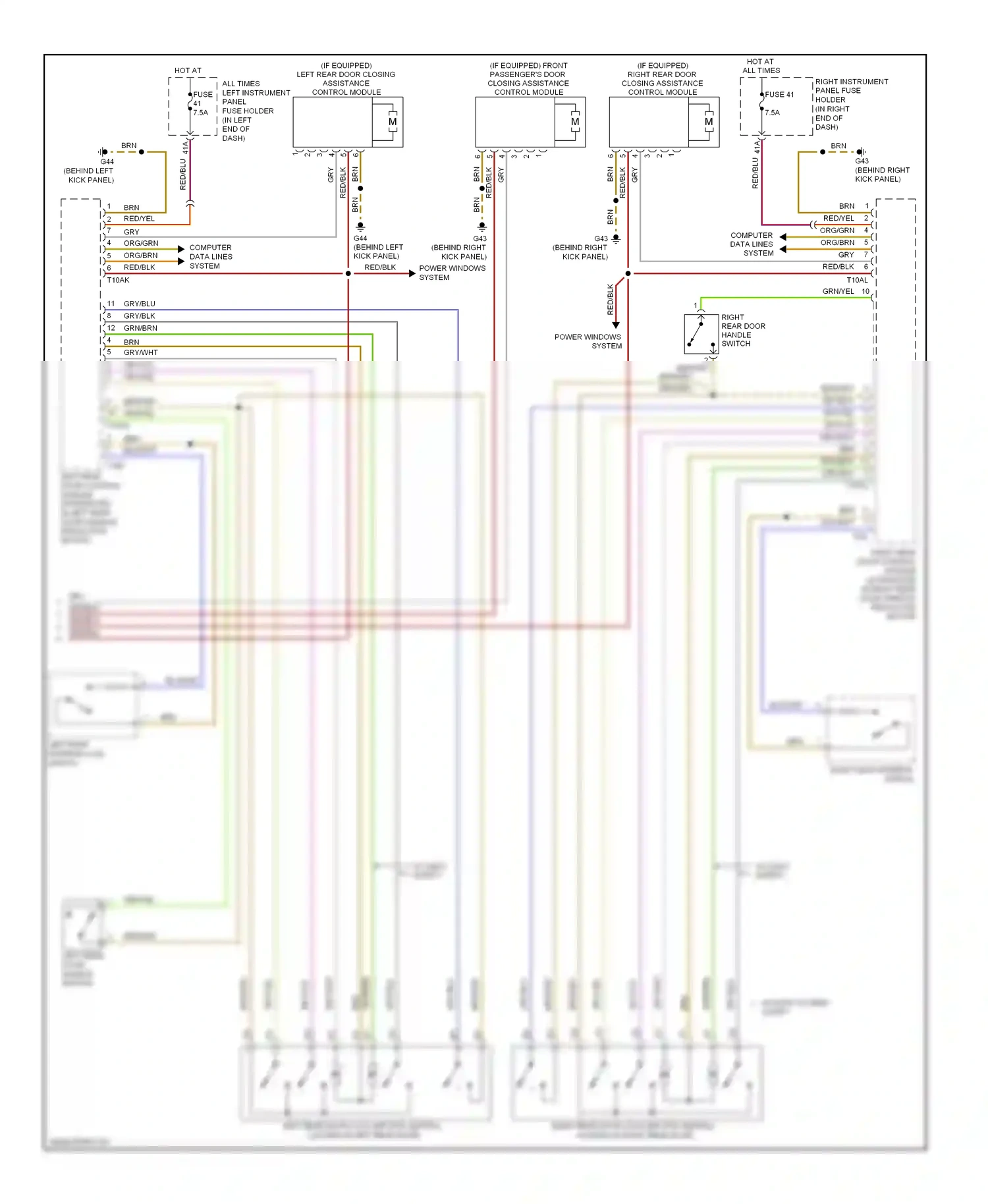Audi S8 D3 facelift (2007-2011) power windows system wiring diagram  (1 of 3)