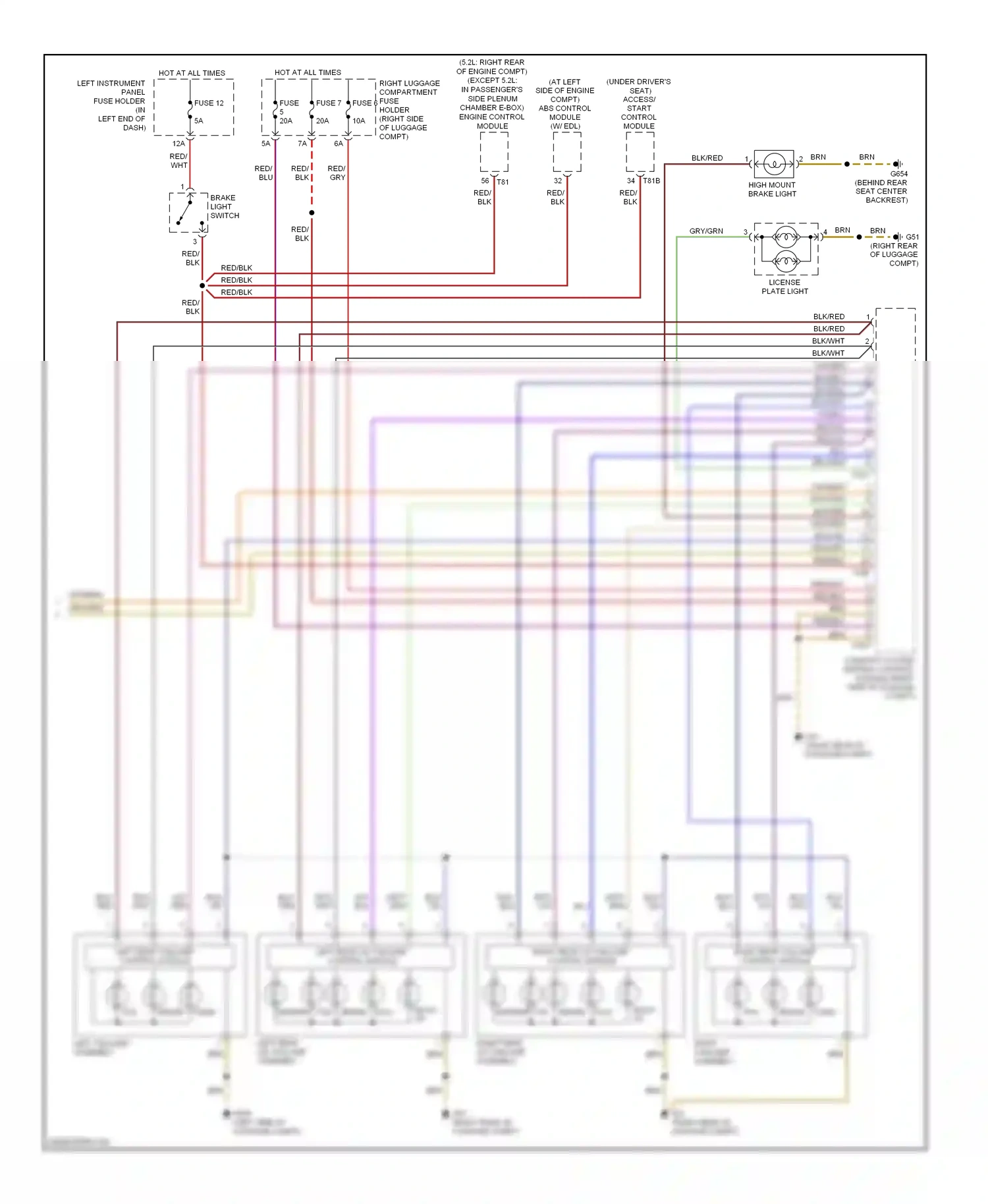 Audi S8 D3 facelift (2007-2011) right taillamp assembly wiring diagram  (1 of 1)
