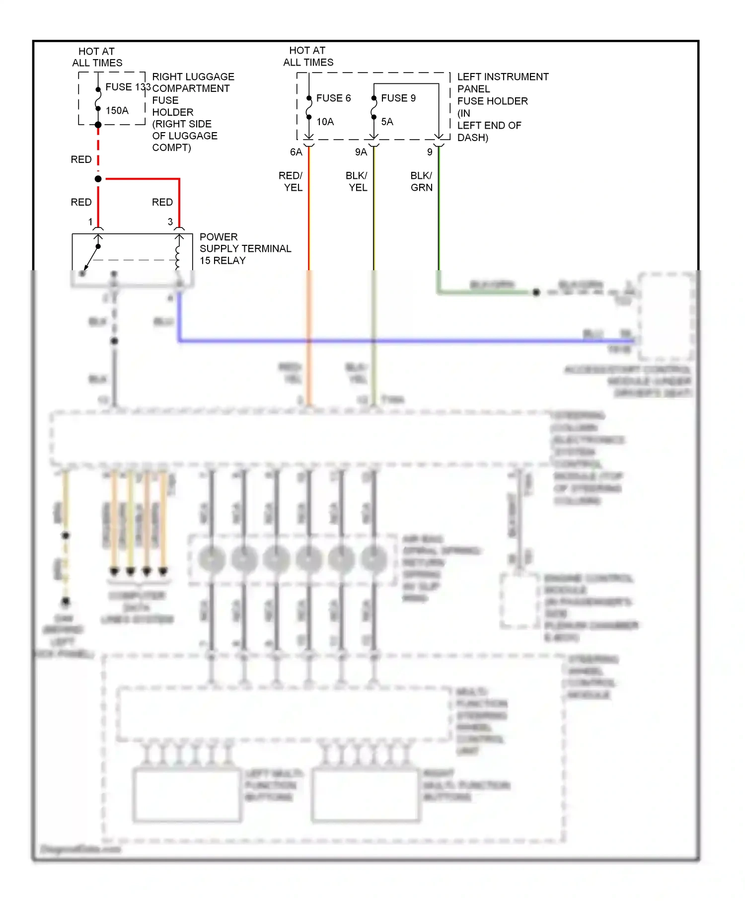 Audi S8 D3 facelift (2007-2011) steering column electronics system control module (top of steering column) wiring diagram  (3 of 4)