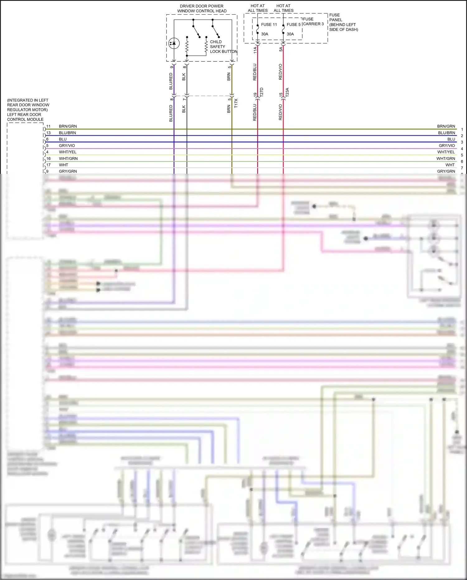 Wiring diagram left front central locking system actuator for Audi S8 D4 facelift (2013-2018) (2 of 2)