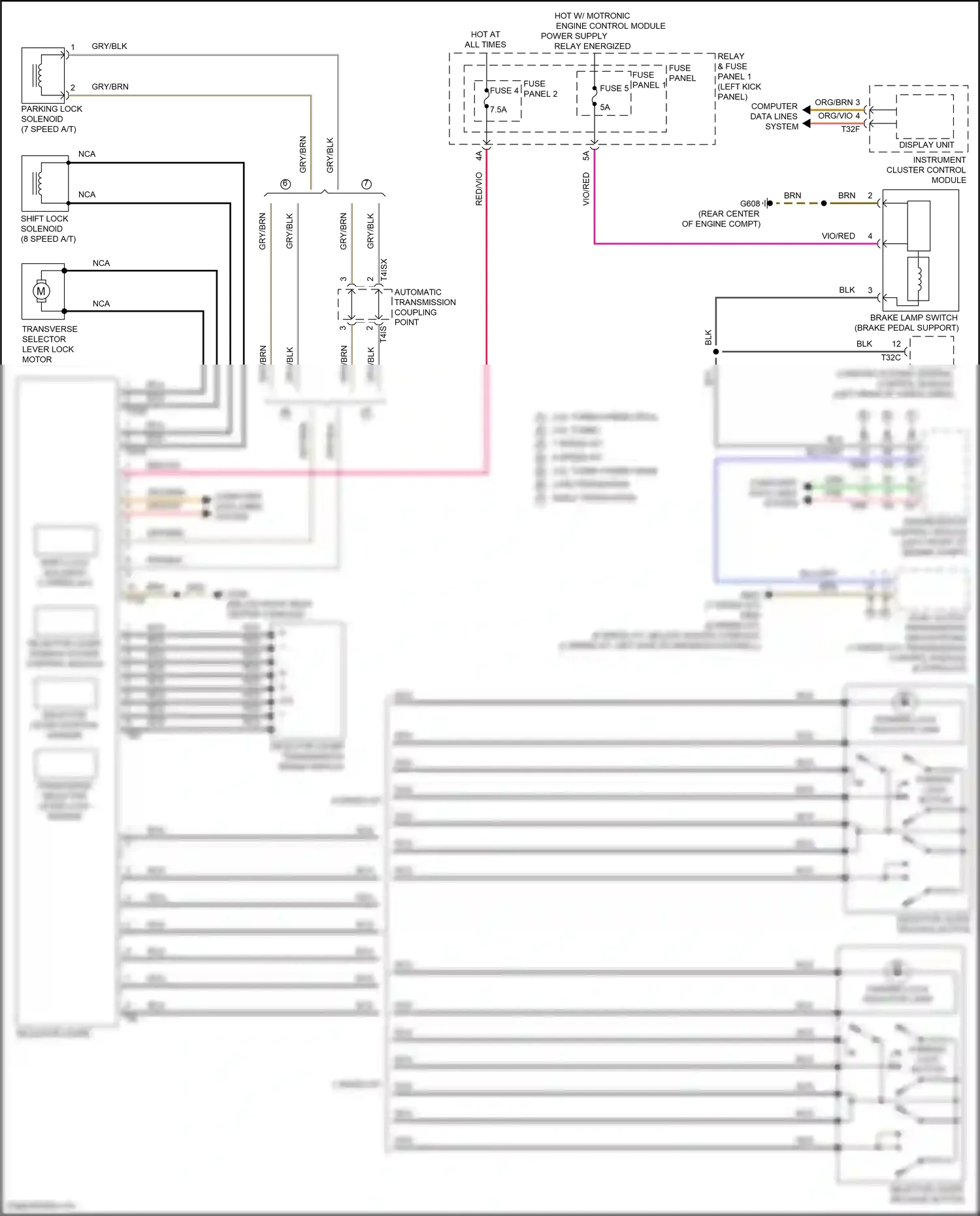 Audi SQ5 II facelift (2020-2024) selector lever sensor system control module wiring diagram  (2 of 2)