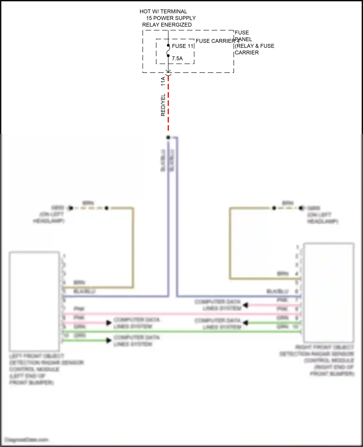 Audi SQ7 4M facelift (2019-2024) left front object detection radar sensor control module wiring diagram  (3 of 4)