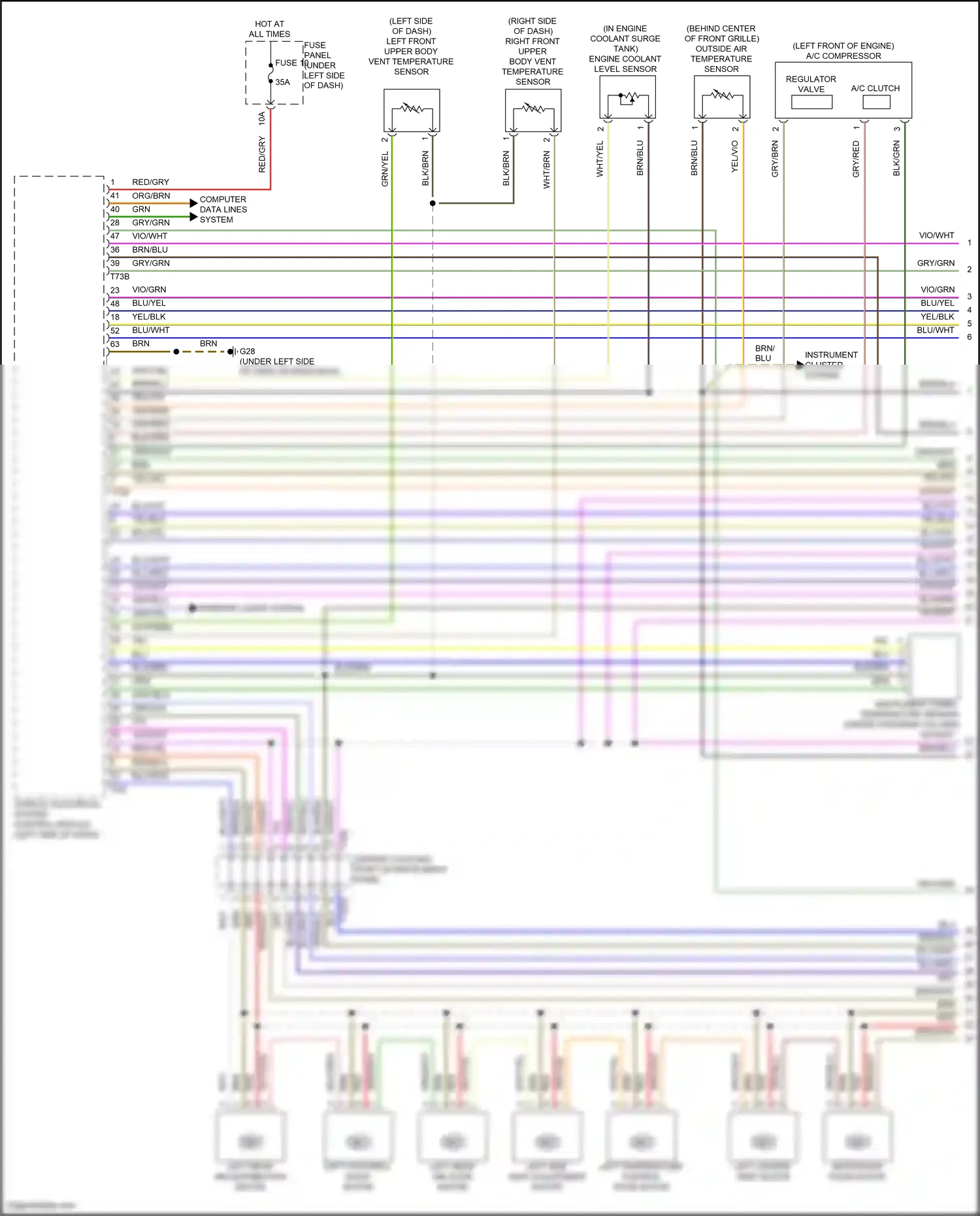 Wiring diagram right front upper body vent temperature sensor for Audi SQ8 I (2019-2023) (3 of 5)