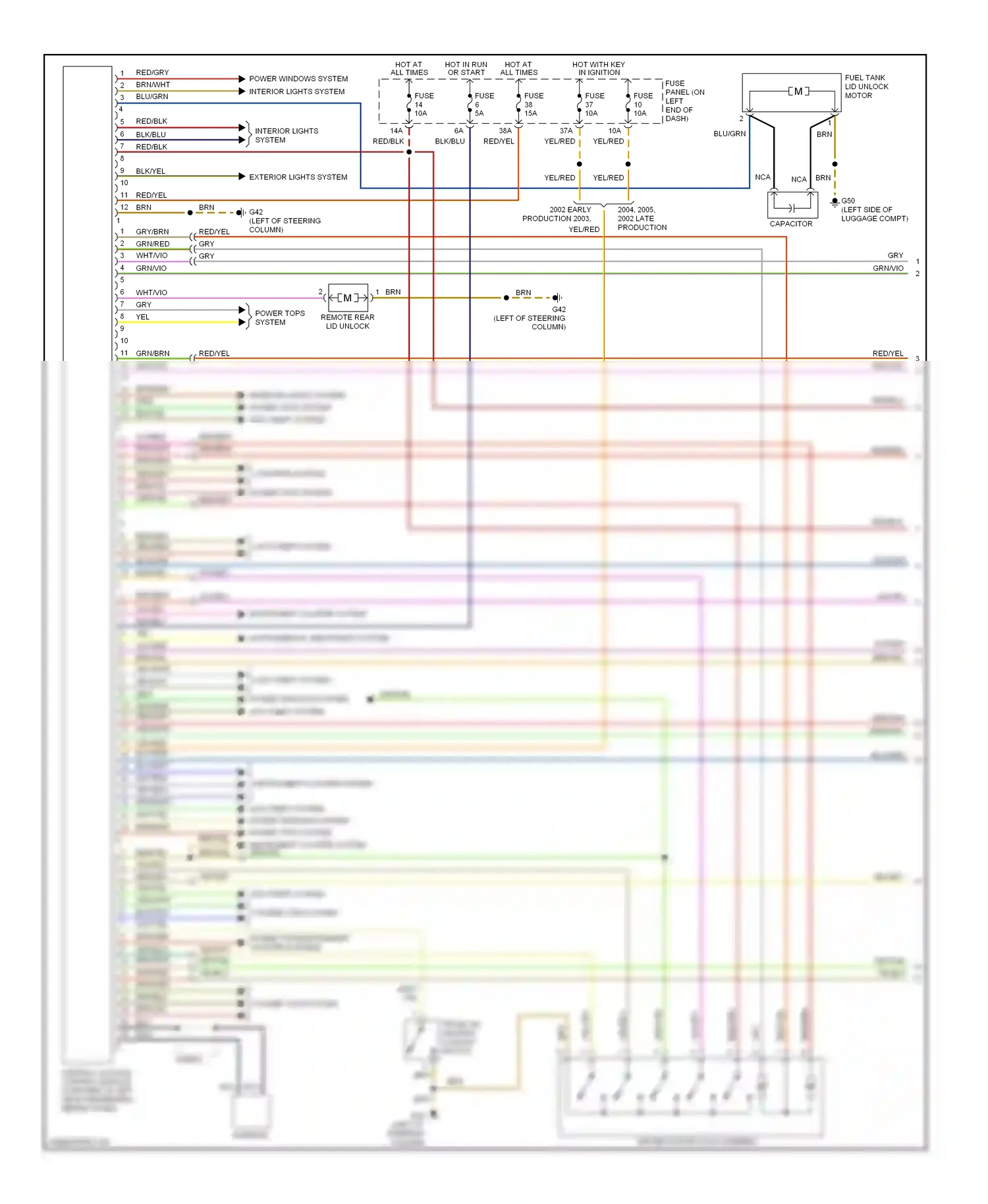Audi TT 8N facelift (2003-2006) power windows system interior lights system wiring diagram  (3 of 3)