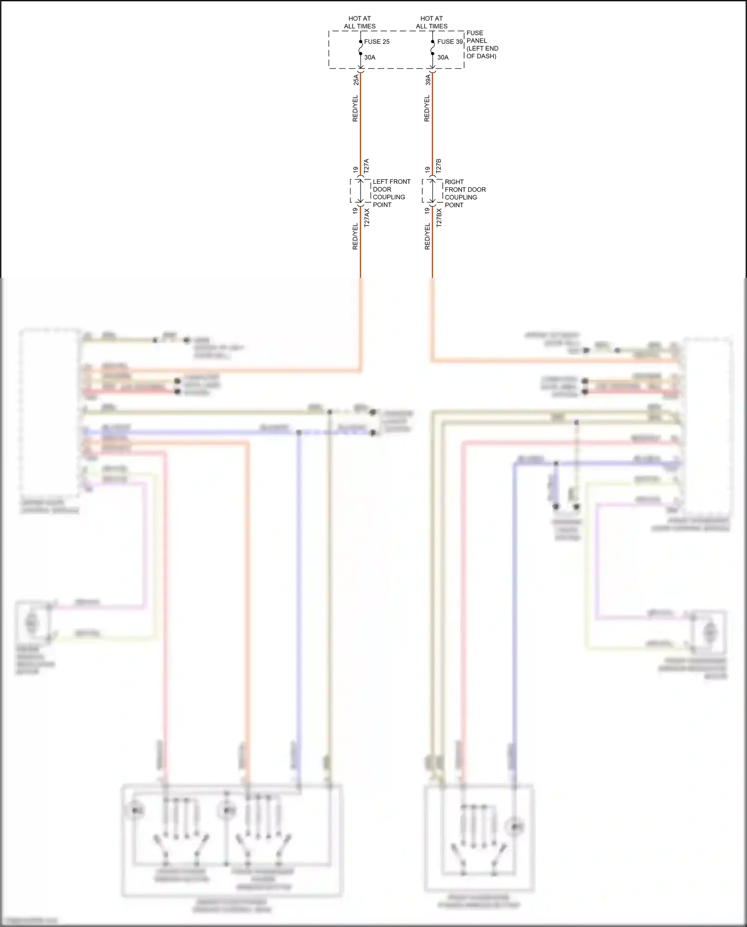 Wiring diagram front passenger power window button for Audi TT 8S facelift (2018-2024) (3 of 3)