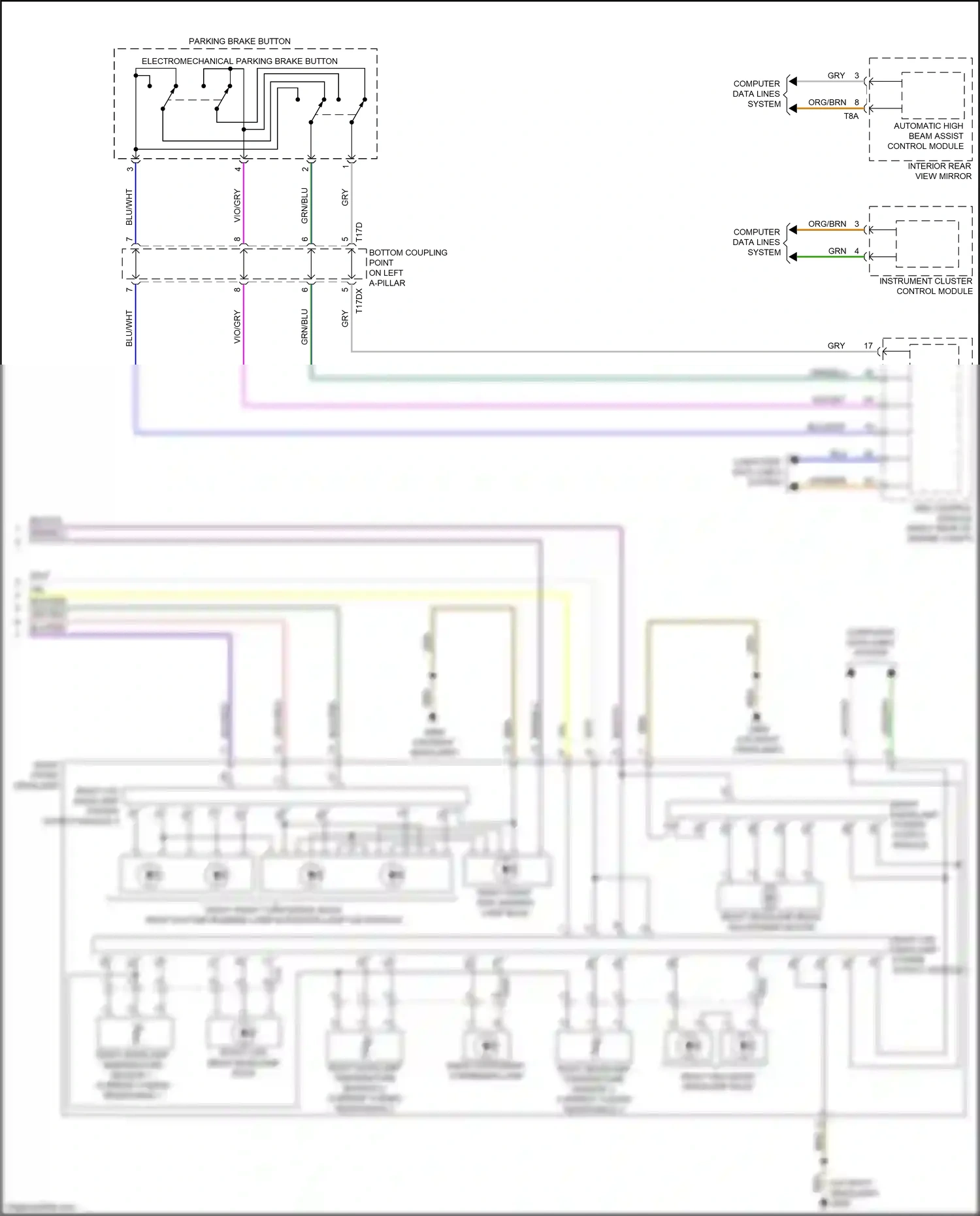 Wiring diagram electromechanical parking brake button for Audi TTS 8S (2014-2018) (3 of 3)