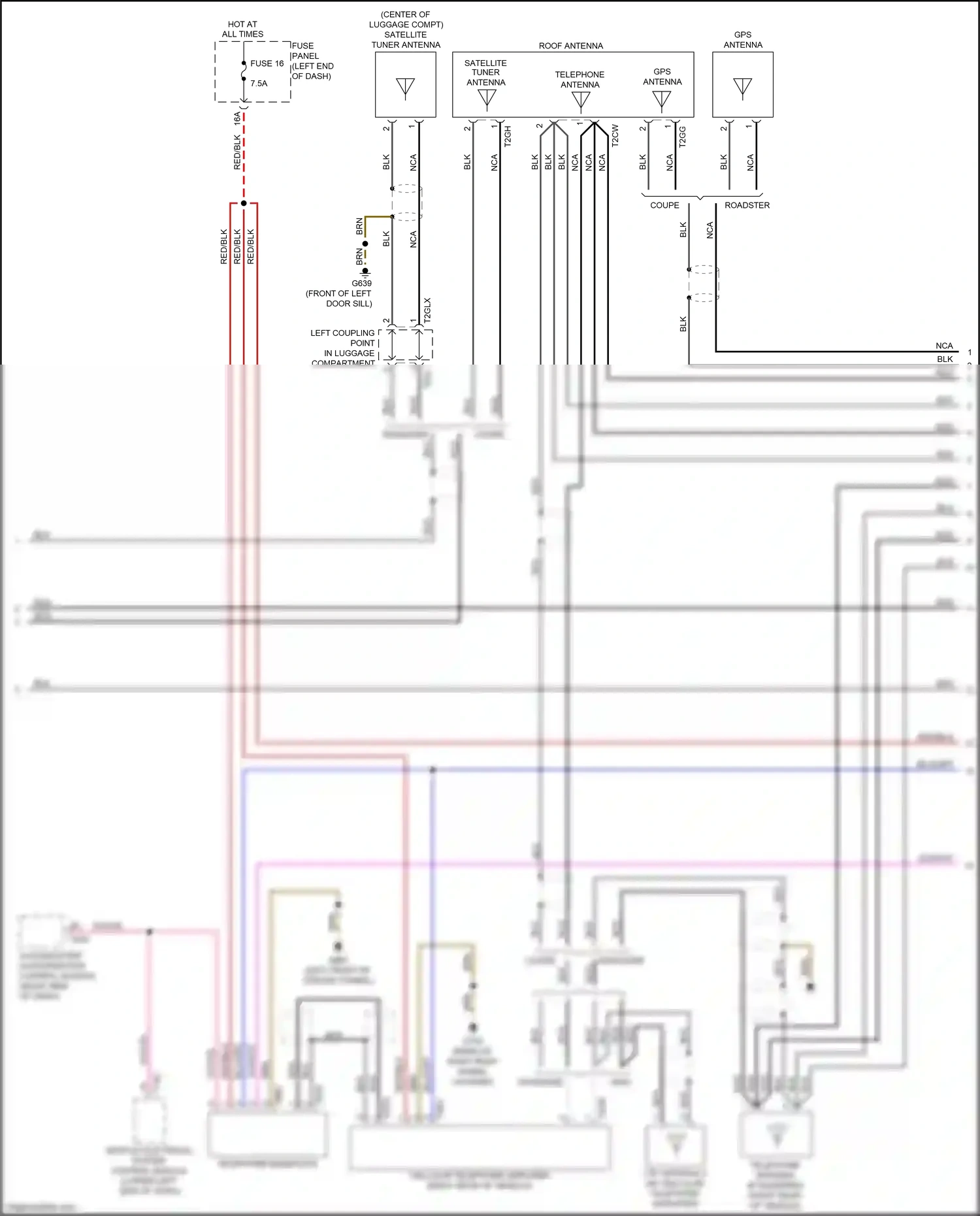 Wiring diagram left coupling point in luggage compartment for Audi TTS 8S (2014-2018) (4 of 15)
