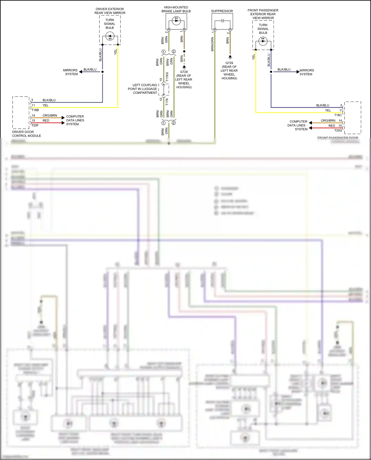 Wiring diagram left coupling point in luggage compartment for Audi TTS 8S (2014-2018) (13 of 15)