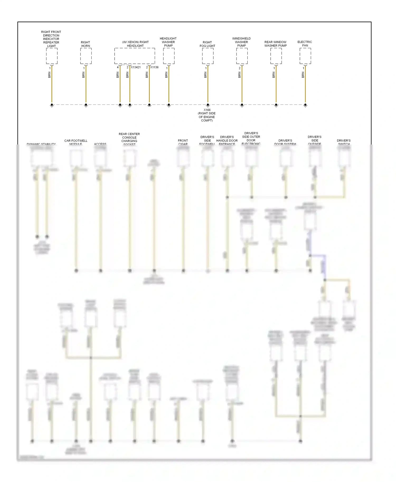 Wiring diagram driver's side footwell light for BMW 1 series E81/E82/E87/E88 facelift (2007-2011) (2 of 2)