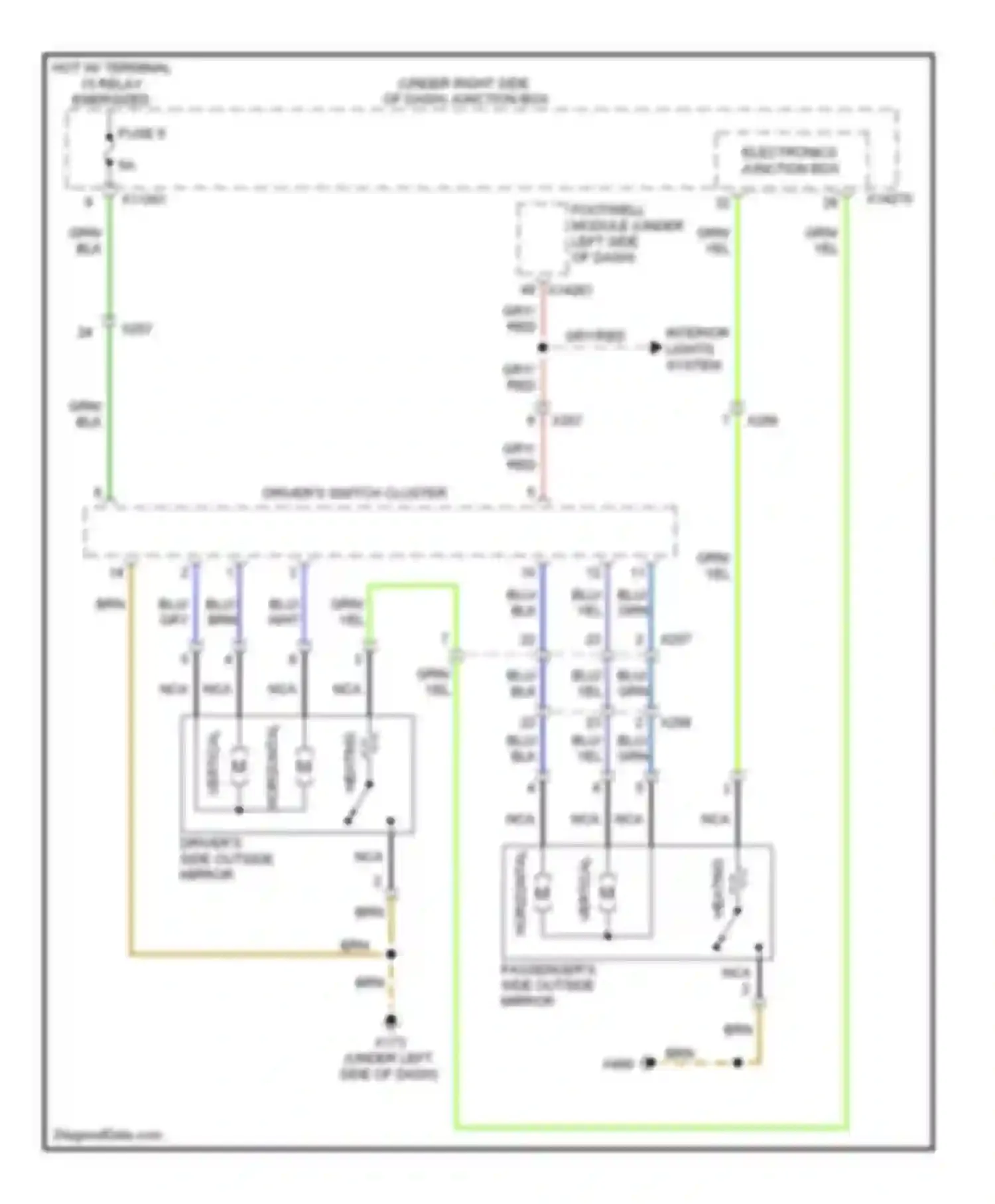 Wiring diagram passenger's side outside mirror for BMW 1 series F20/F21 (2011-2015)