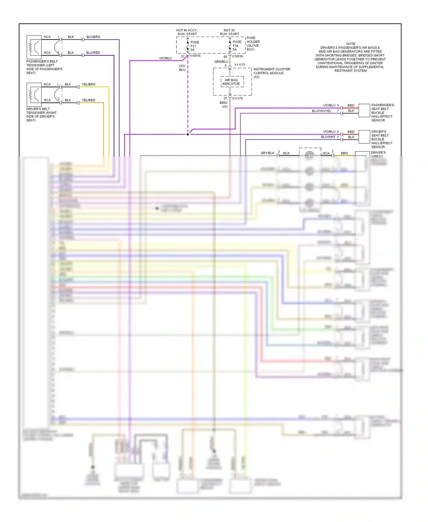 BMW 3 series E46 facelift (2001-2006) multiple restraint system control unit (under center console) wiring diagram  (1 of 4)