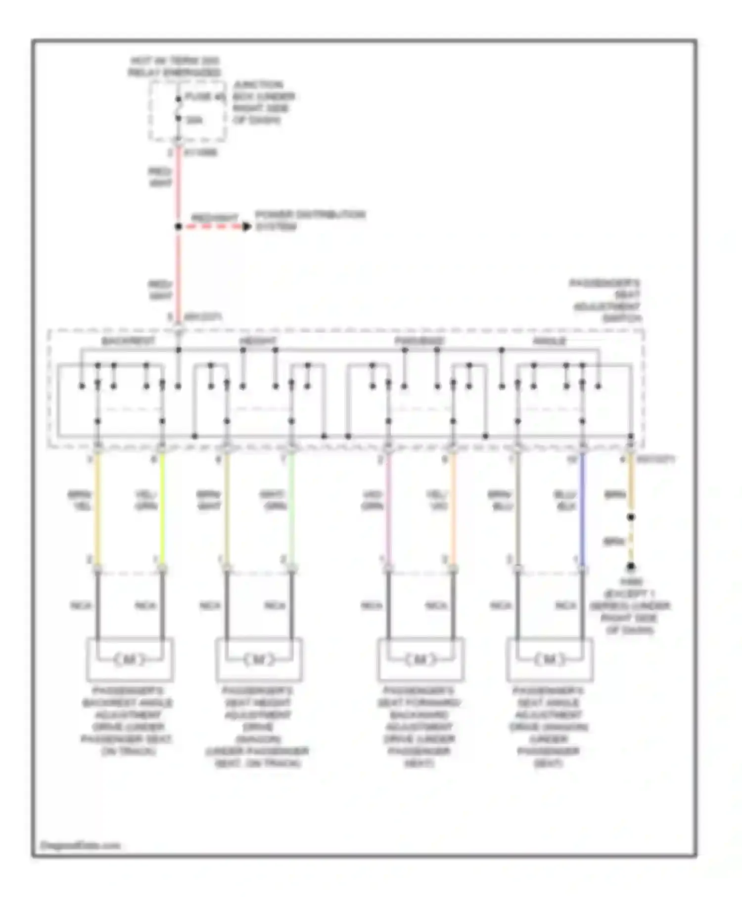 Wiring diagram passenger's seat adjustment switch for BMW 3 series E90/E91/E92/E93 (2005-2010) (2 of 3)