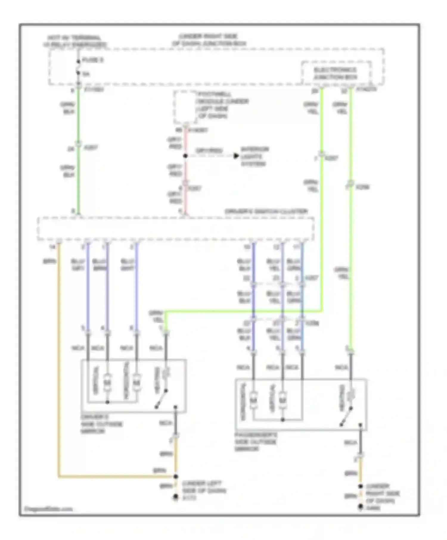 3 series BMW F30/F31 (2011-2015): Memory mirrors circuit, except sedan with heated mirrors