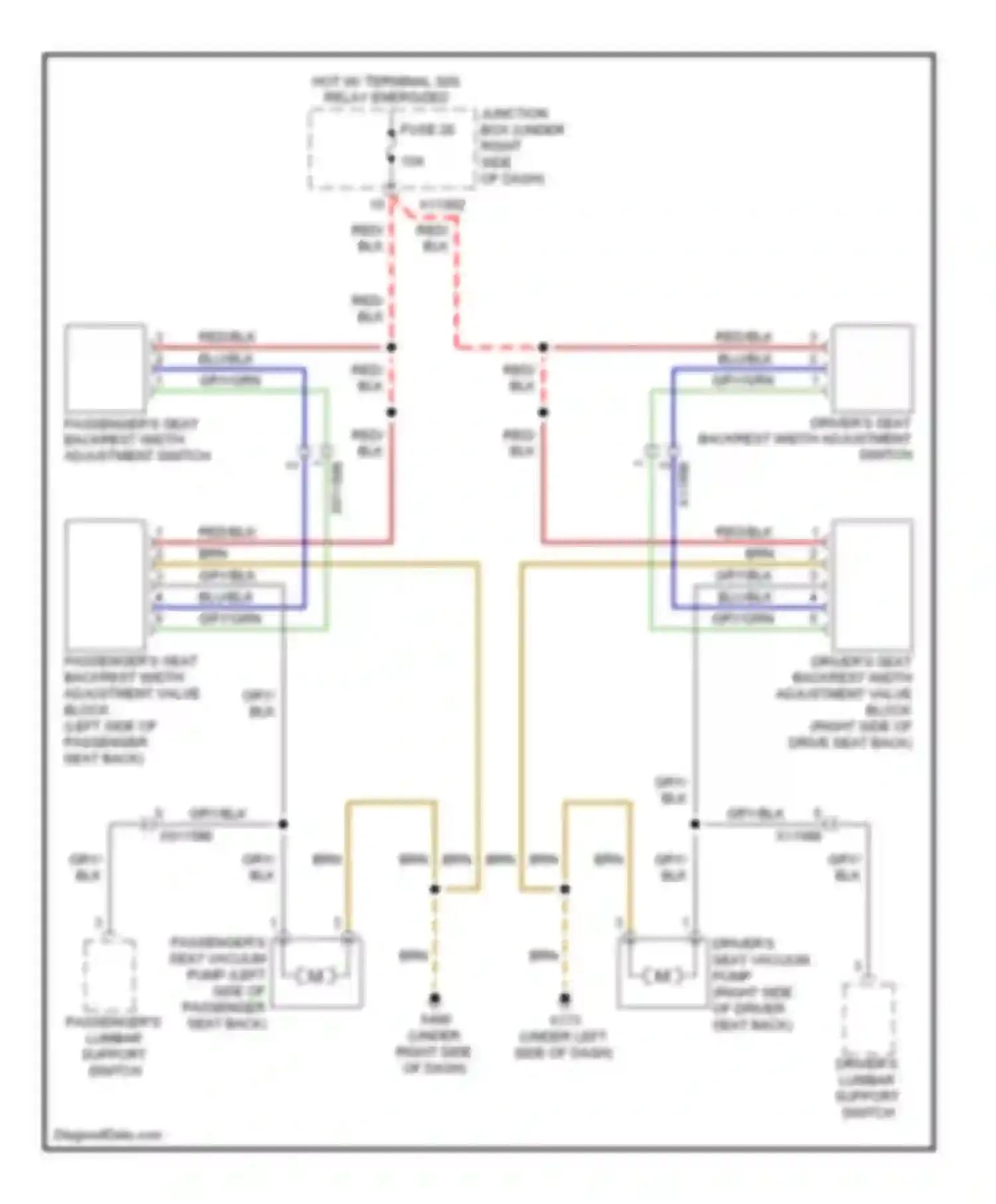 Wiring diagram passenger's seat backrest width adjustment switch for BMW 3 series F30/F31 (2011-2015) (4 of 5)