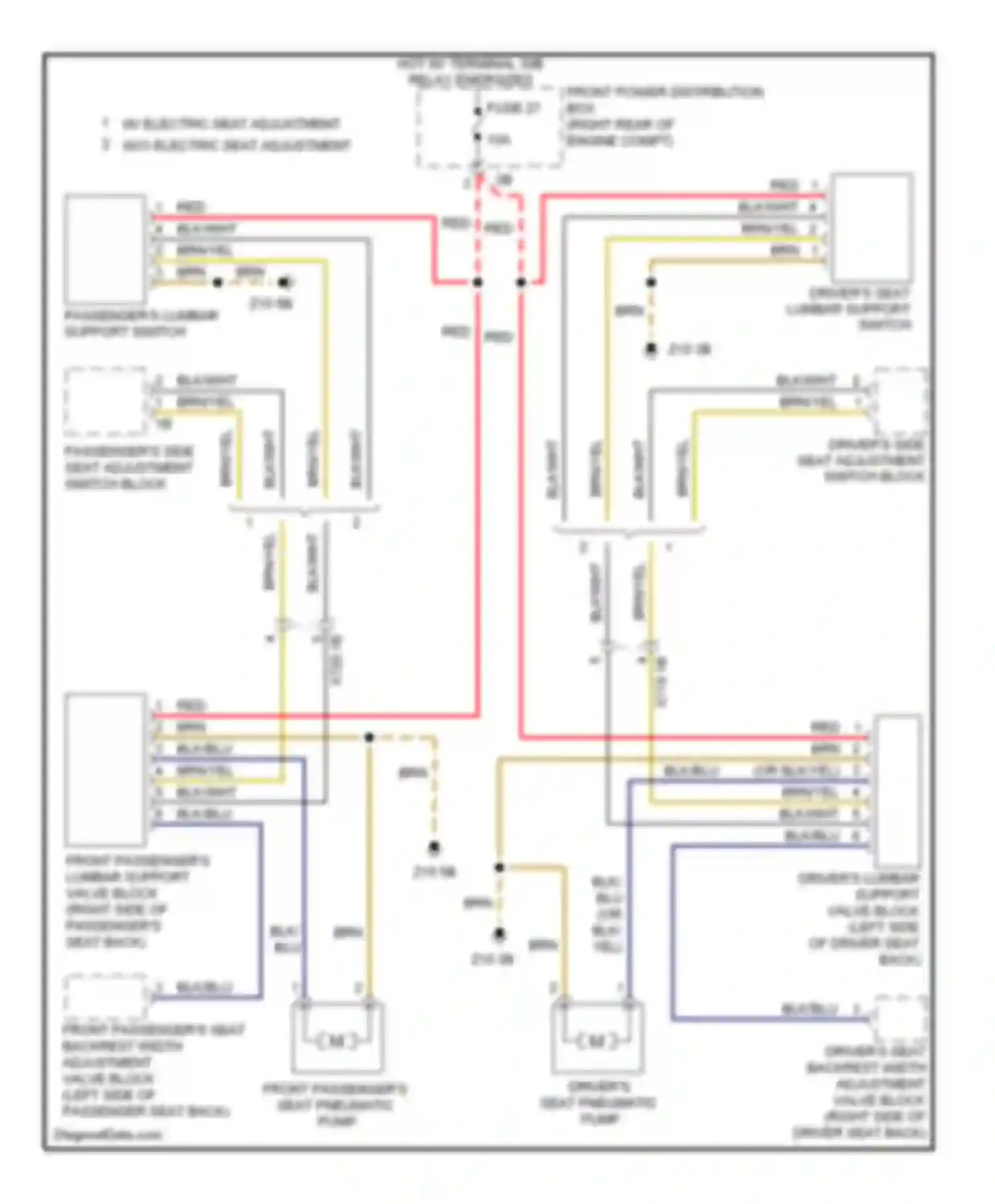 Wiring diagram passenger's side seat adjustment switch block for BMW 3 series F30/F31 (2011-2015) (1 of 2)