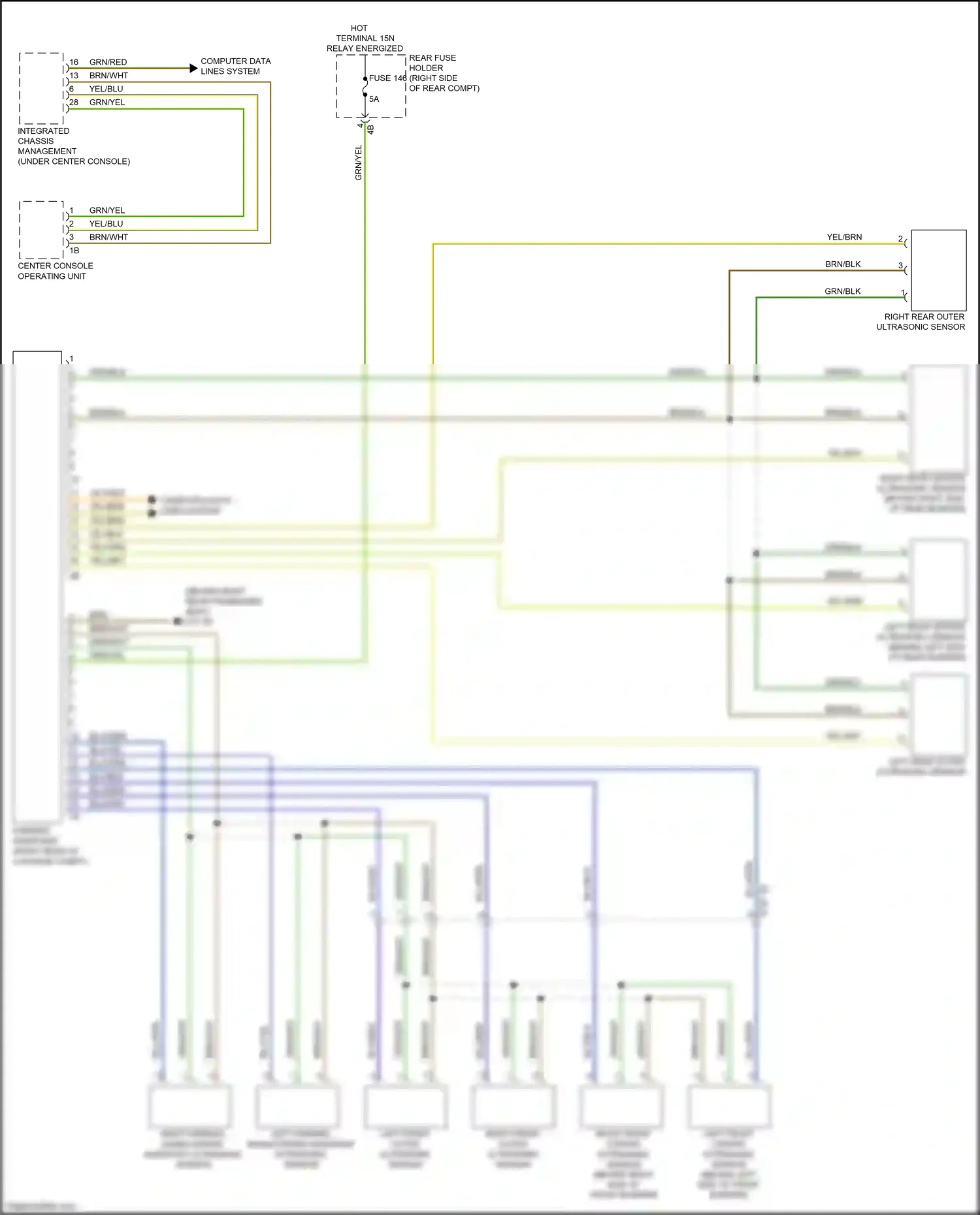 BMW 3 series GT F34 (2011-2016) left front outer ultrasonic sensor wiring diagram  (4 of 4)