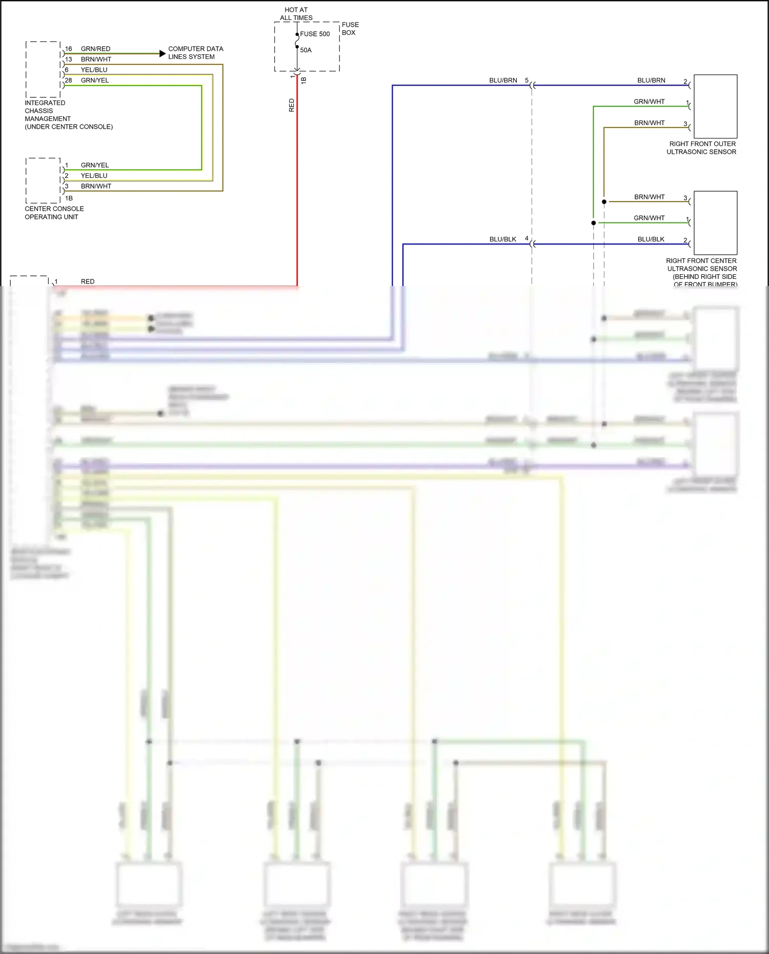 BMW 3 series GT F34 (2011-2016) left front outer ultrasonic sensor wiring diagram  (3 of 4)