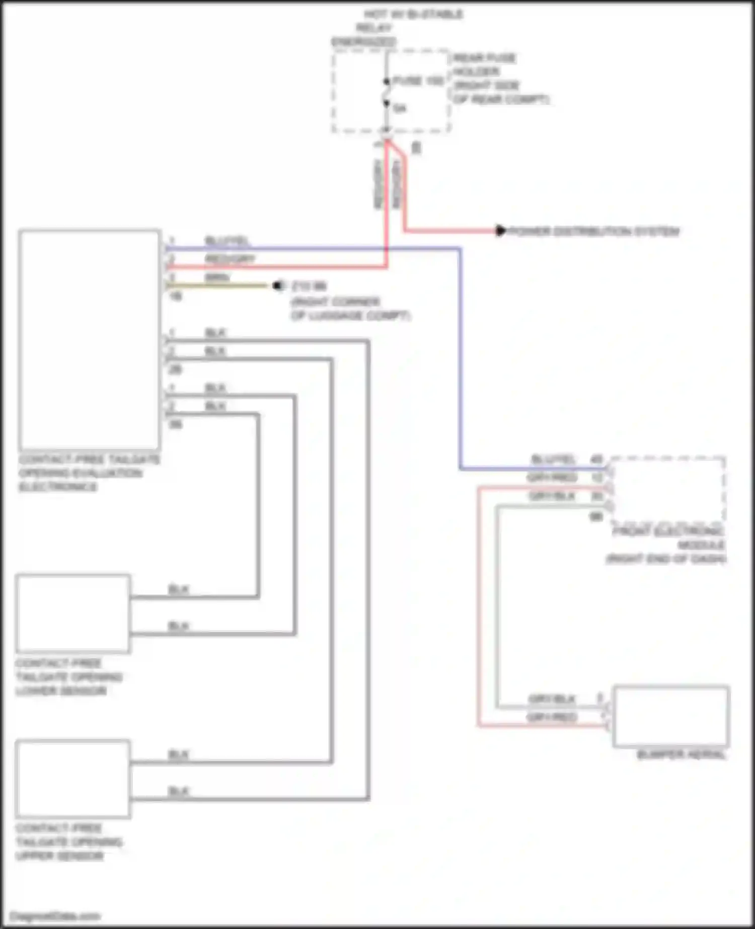 Wiring diagram hot w/ bi-stable relay energized for BMW 3 series F30/F31 facelift (2015-2020) (2 of 7)