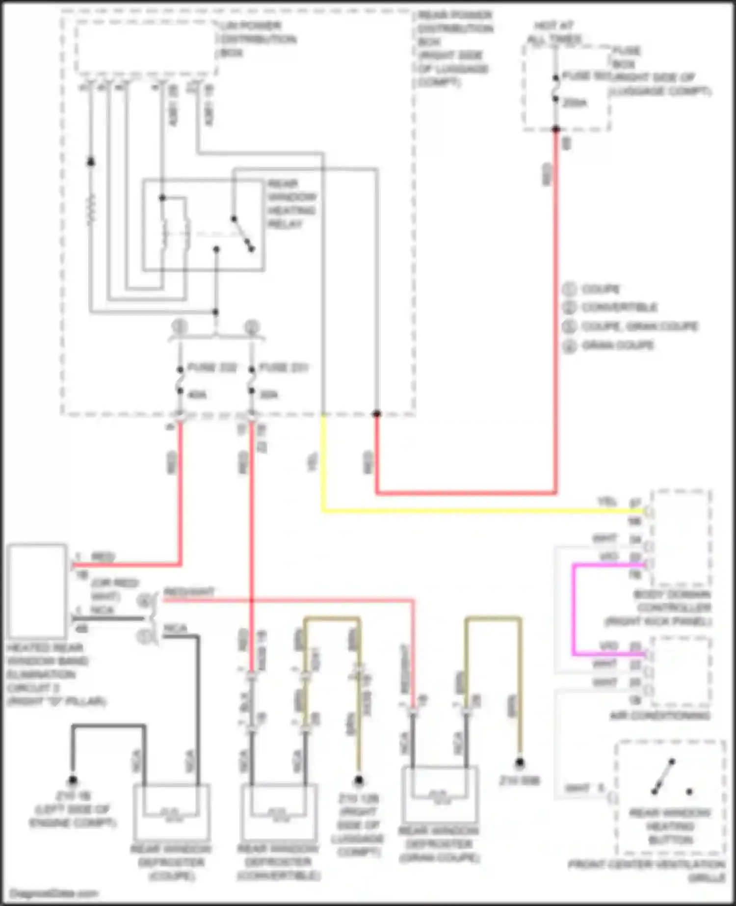 Wiring diagram heated rear window band elimination circuit 2 for BMW 4 series G22/G23 (2020-2024) (1 of 1)