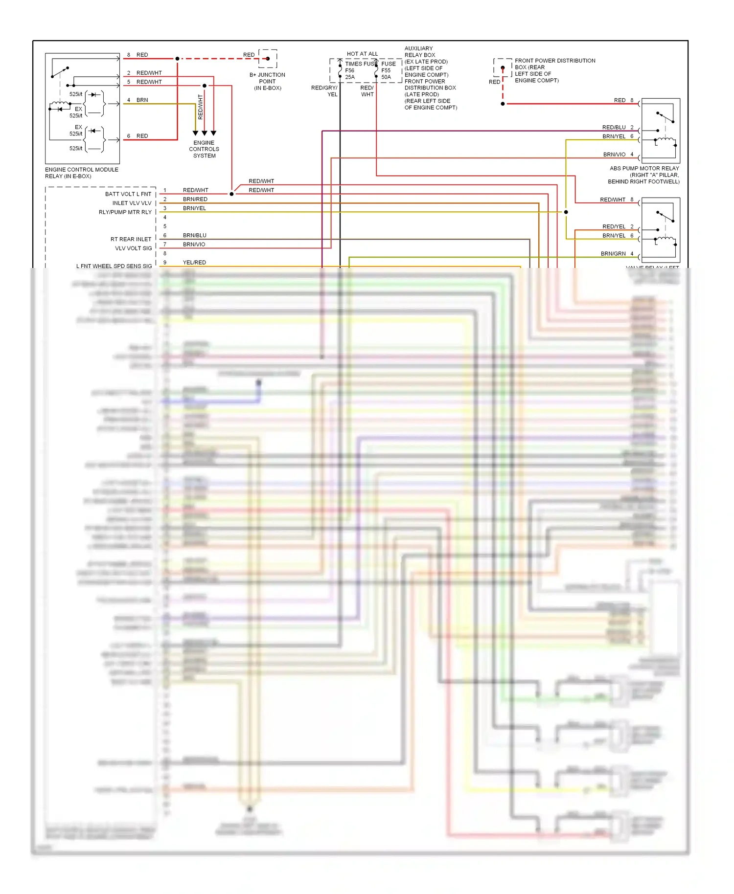BMW 5 series E34 (1988-1996) engine control module relay (in e-box) wiring diagram  (1 of 1)