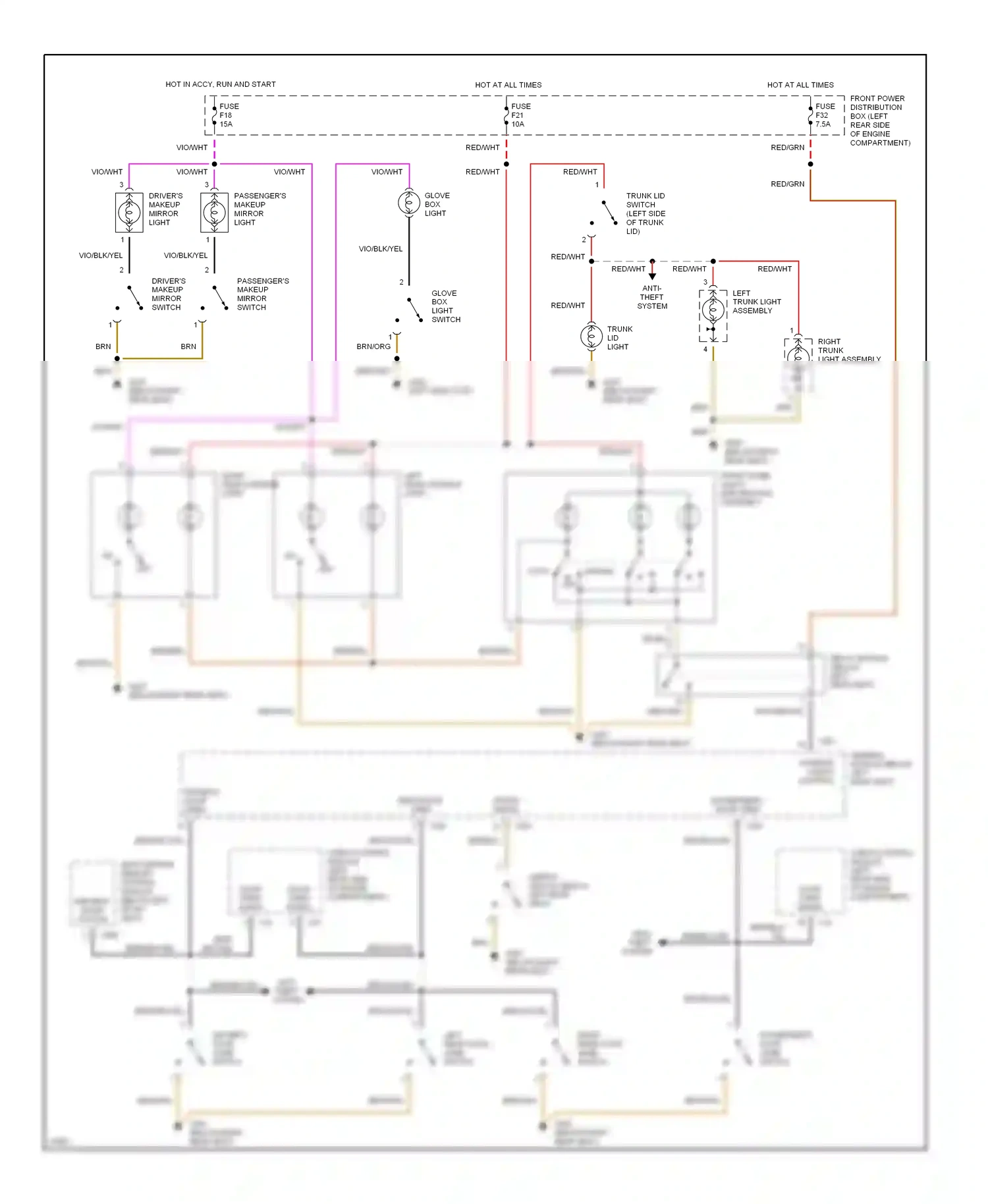 Wiring diagram passenger's makeup mirror switch for BMW 5 series E34 (1988-1996) (1 of 1)