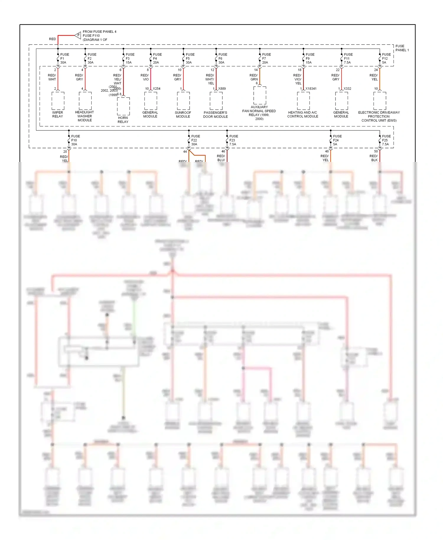 Wiring diagram driver's door lock switch for BMW 5 series E39 facelift (2000-2004) (1 of 2)
