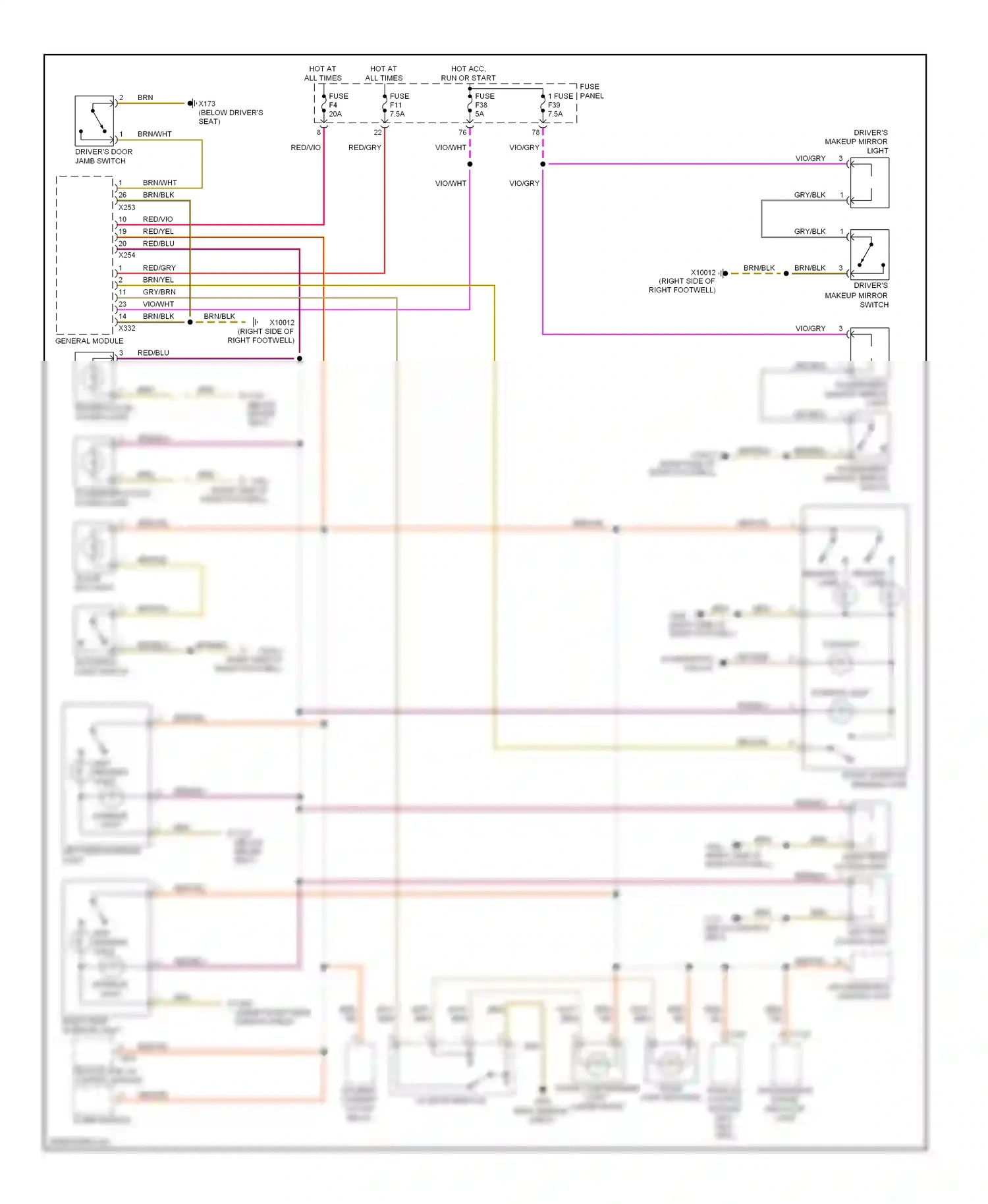 Wiring diagram driver's makeup mirror light for BMW 5 series E39 facelift (2000-2004) (1 of 2)