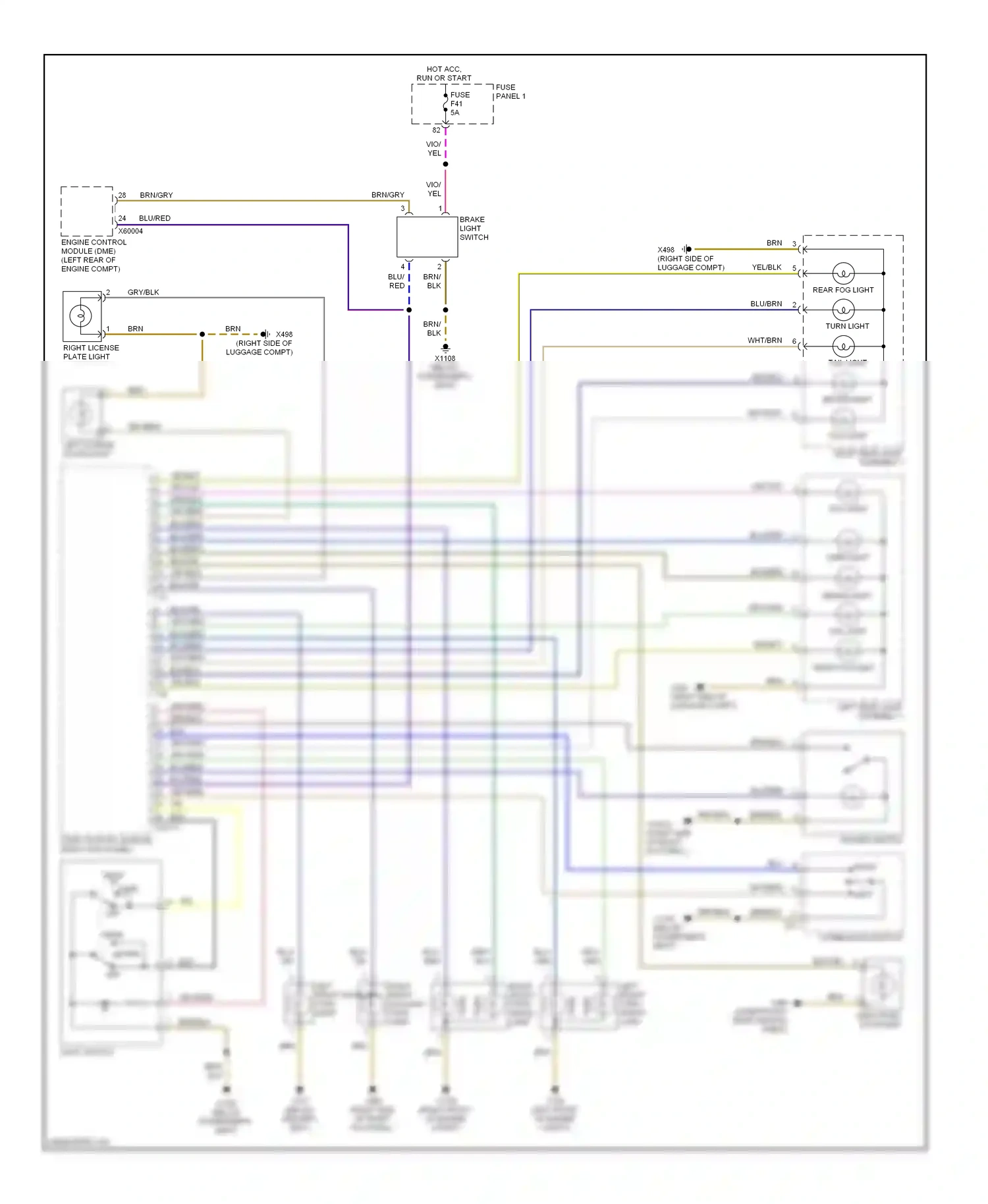 BMW 5 series E39 facelift (2000-2004) light control module (right kick panel) wiring diagram  (3 of 6)