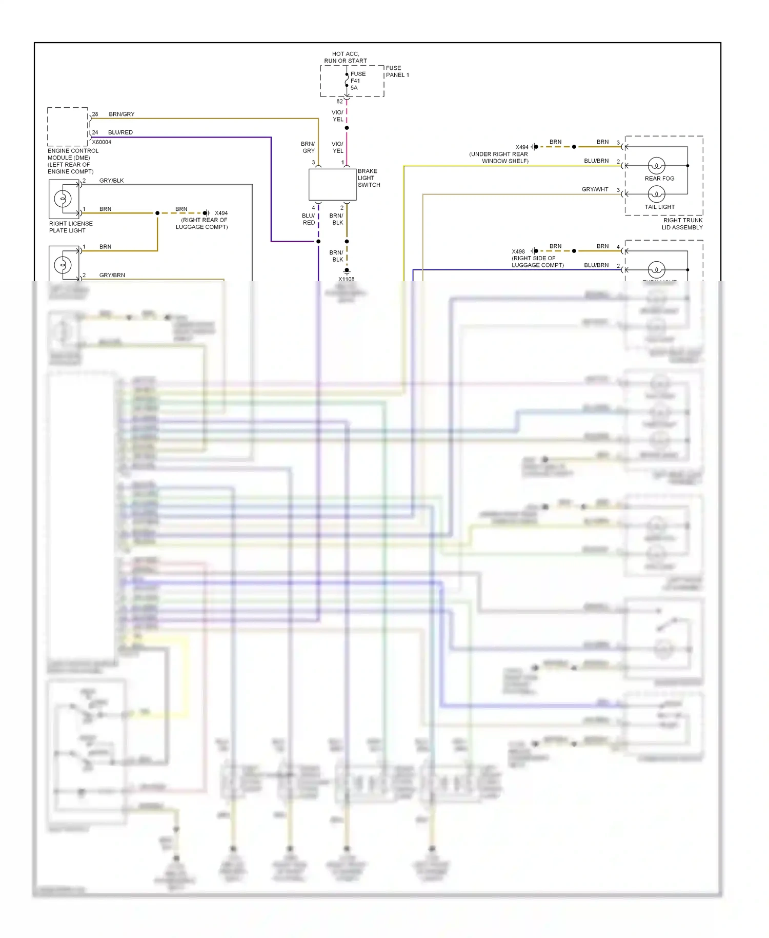 BMW 5 series E39 facelift (2000-2004) light control module (right kick panel) wiring diagram  (4 of 6)