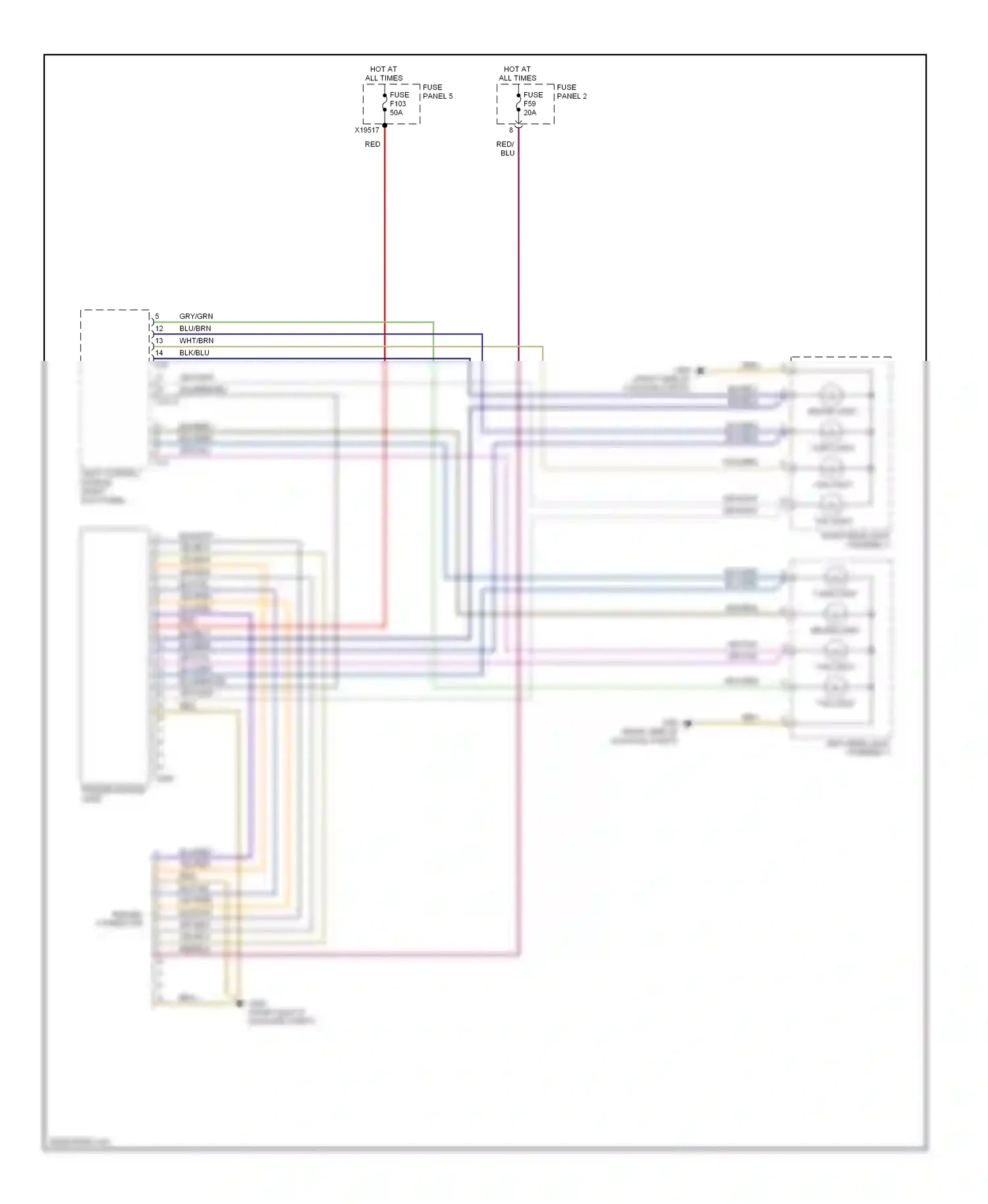 BMW 5 series E39 facelift (2000-2004) light control module (right kick panel) wiring diagram  (5 of 6)