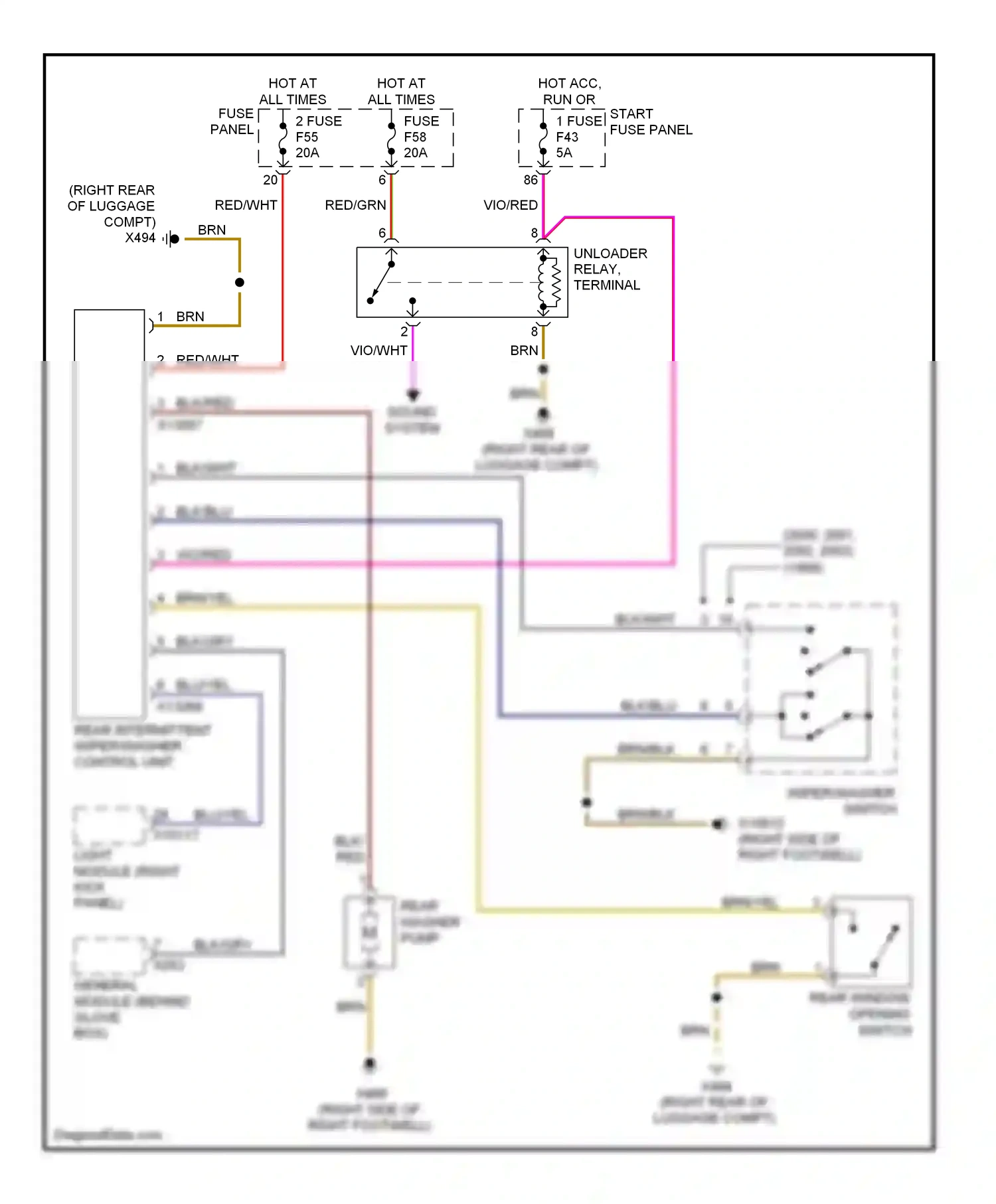BMW 5 series E39 facelift (2000-2004) light module (right kick panel) wiring diagram  (3 of 4)