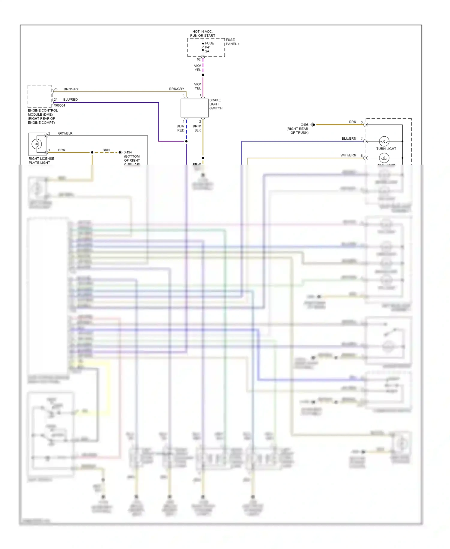 Wiring diagram left license plate light for BMW 5 series E39 (1995-2000) (1 of 2)
