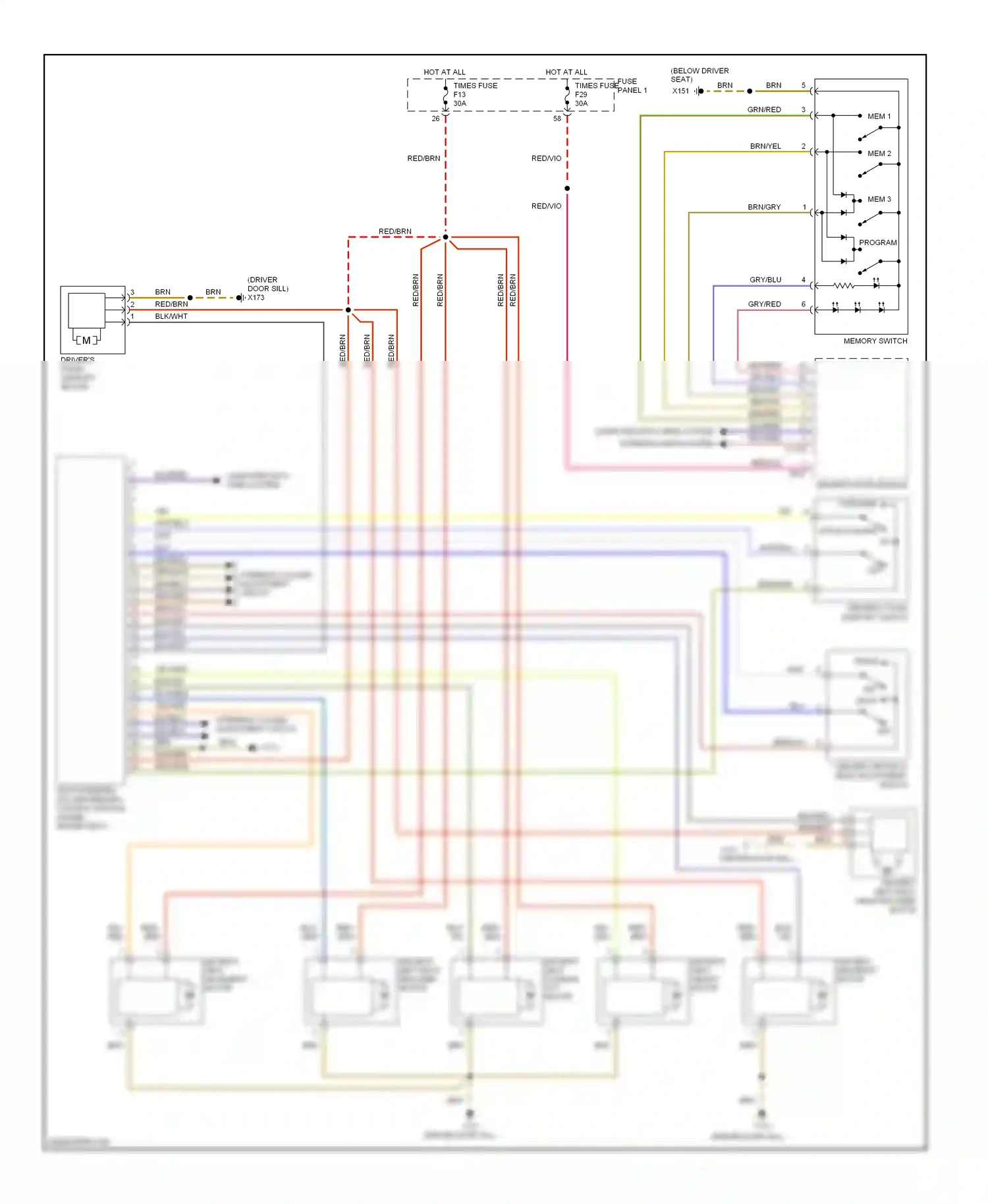 BMW 5 series E39 (1995-2000) seat/steering column memory control module (under driver seat) wiring diagram  (1 of 1)