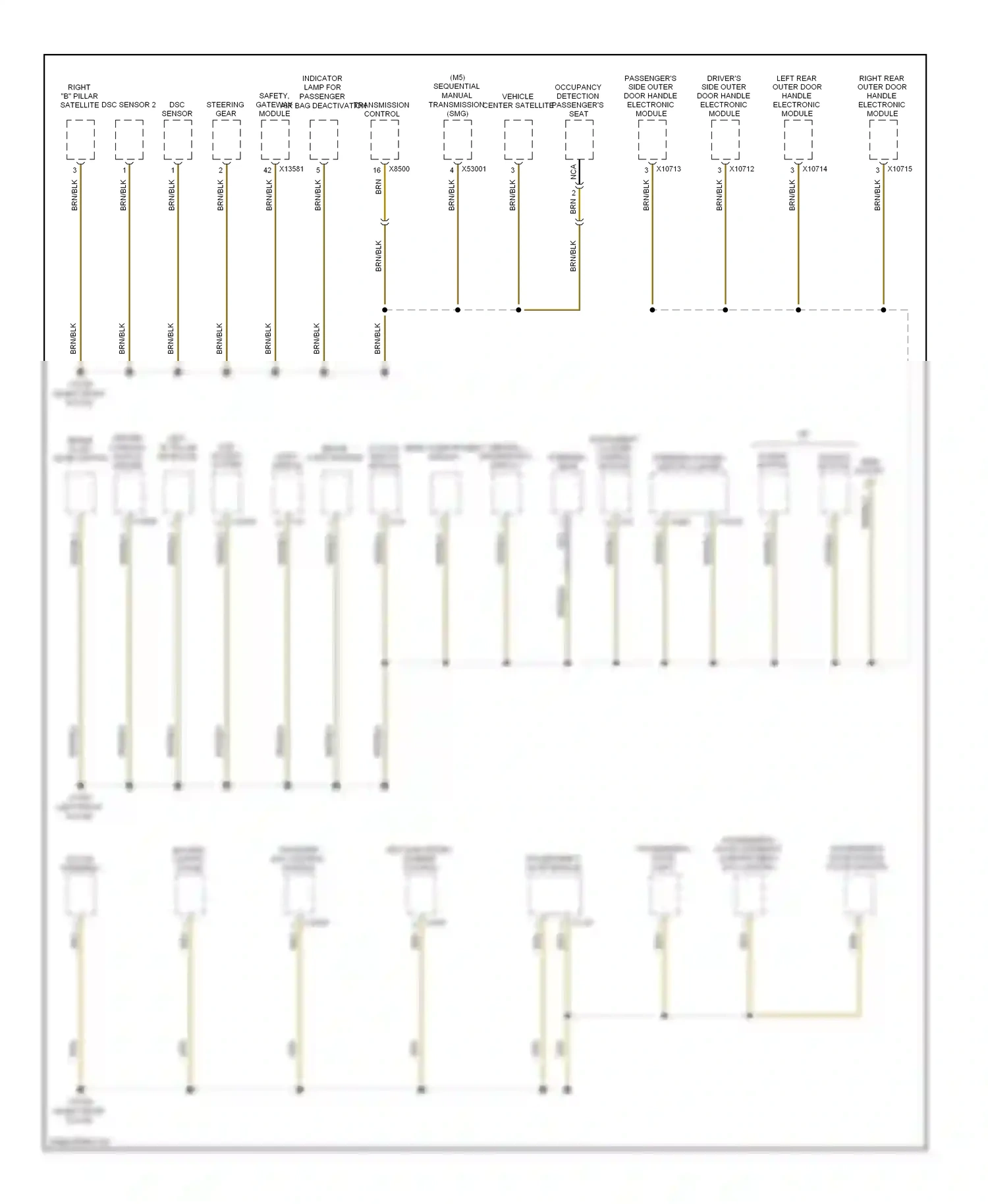 Wiring diagram passenger's side outer door handle electronic module for BMW 5 series E60/E61 facelift (2007-2010) (2 of 3)