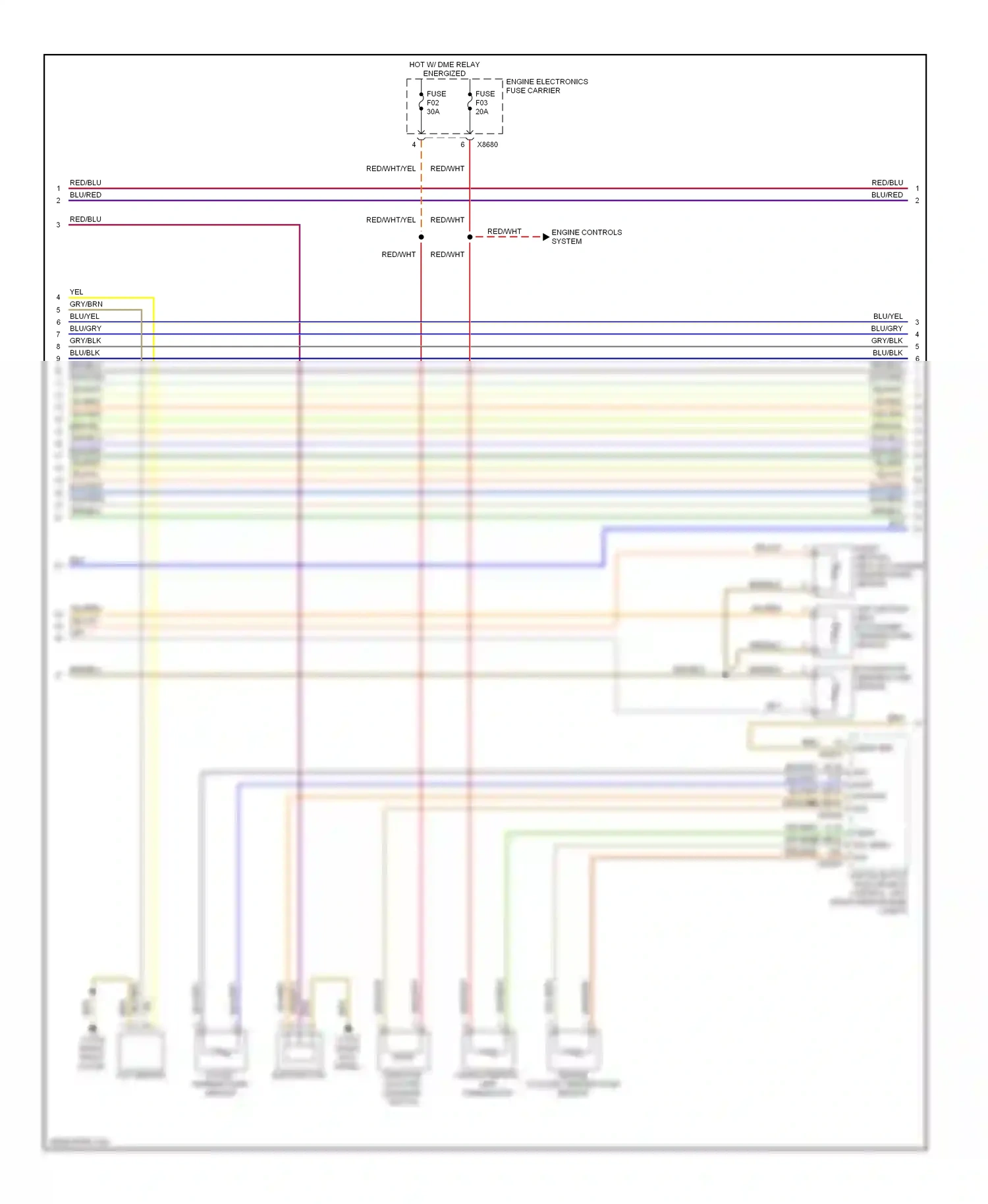 BMW 5 series E60/E61 (2002-2007) engine controls system wiring diagram  (1 of 4)