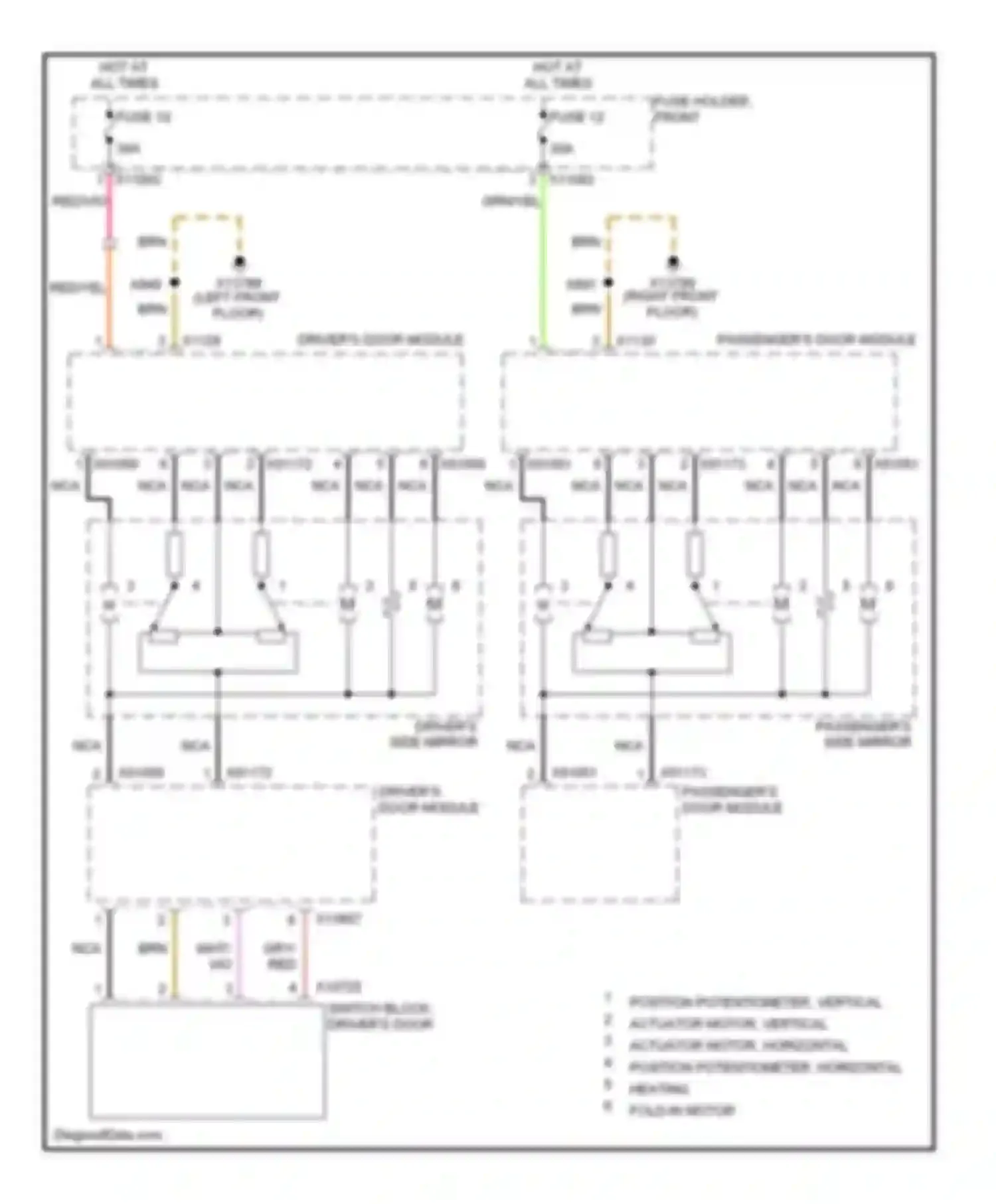 Wiring diagram driver's side mirror for BMW 5 series E60/E61 (2002-2007)