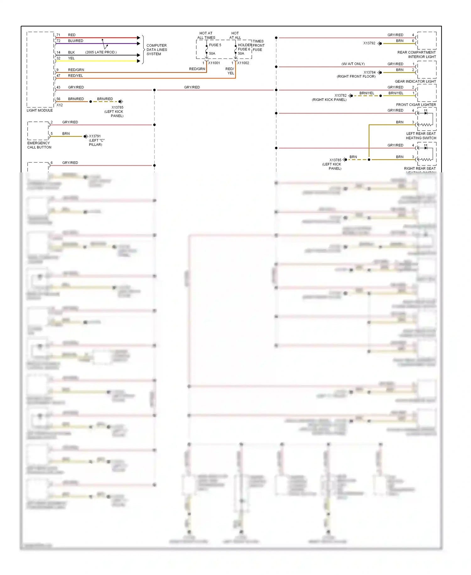 BMW 5 series E60/E61 (2002-2007) rear compartment interior light wiring diagram  (3 of 3)