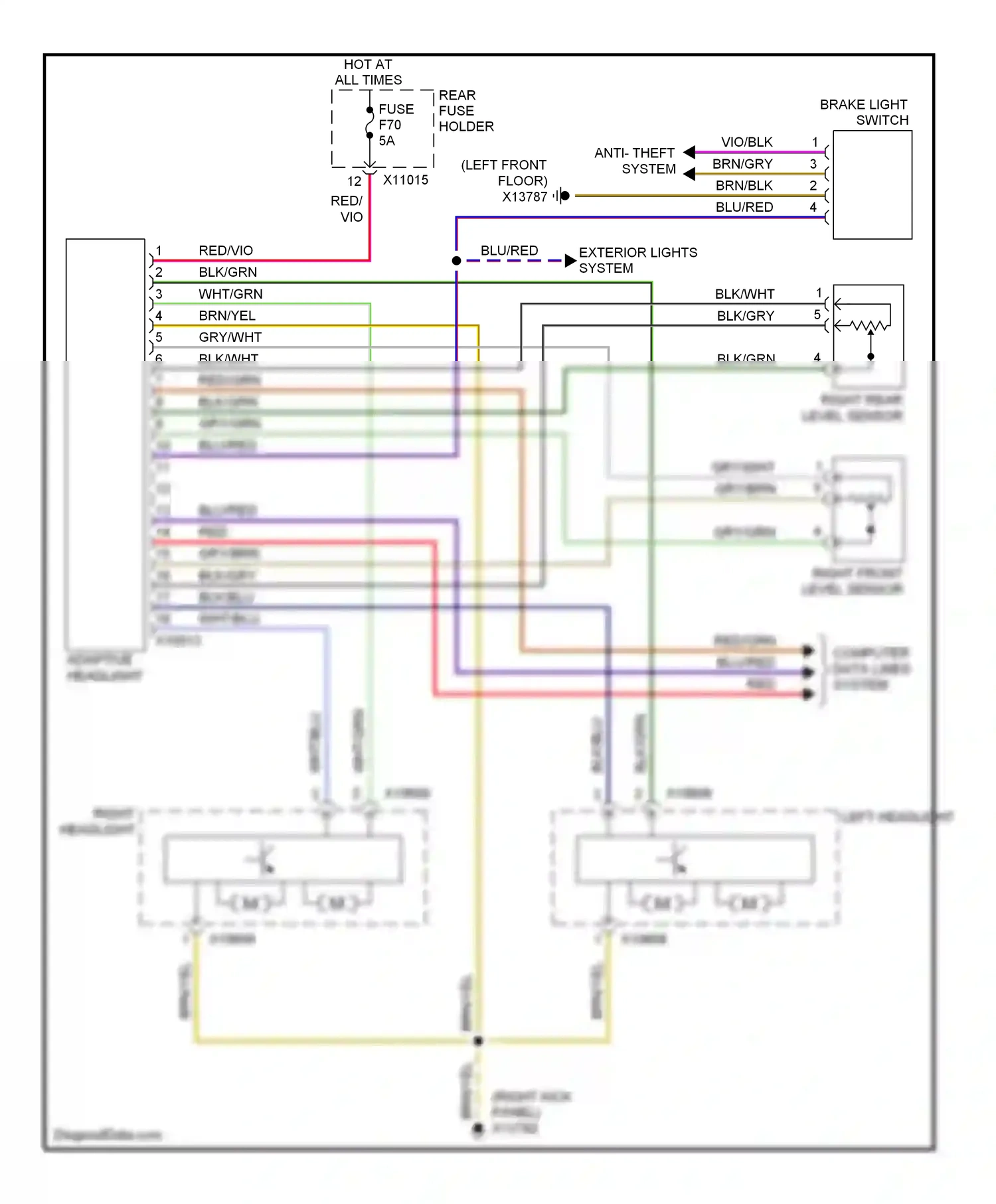 BMW 5 series E60/E61 (2002-2007) right front level sensor wiring diagram  (1 of 2)