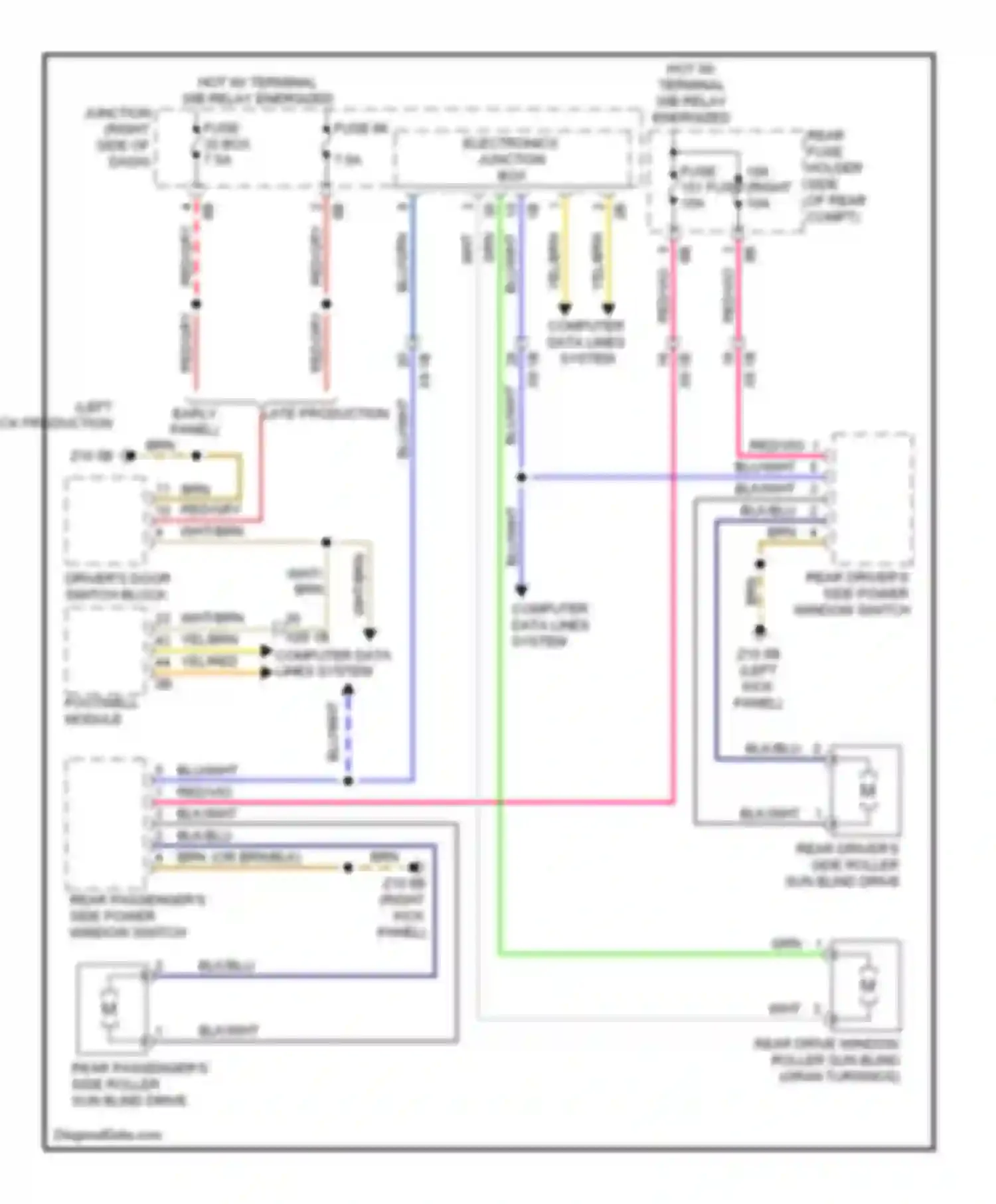 Wiring diagram rear passenger's side power window switch for BMW 5 series F10/F11 (2009-2013) (1 of 1)