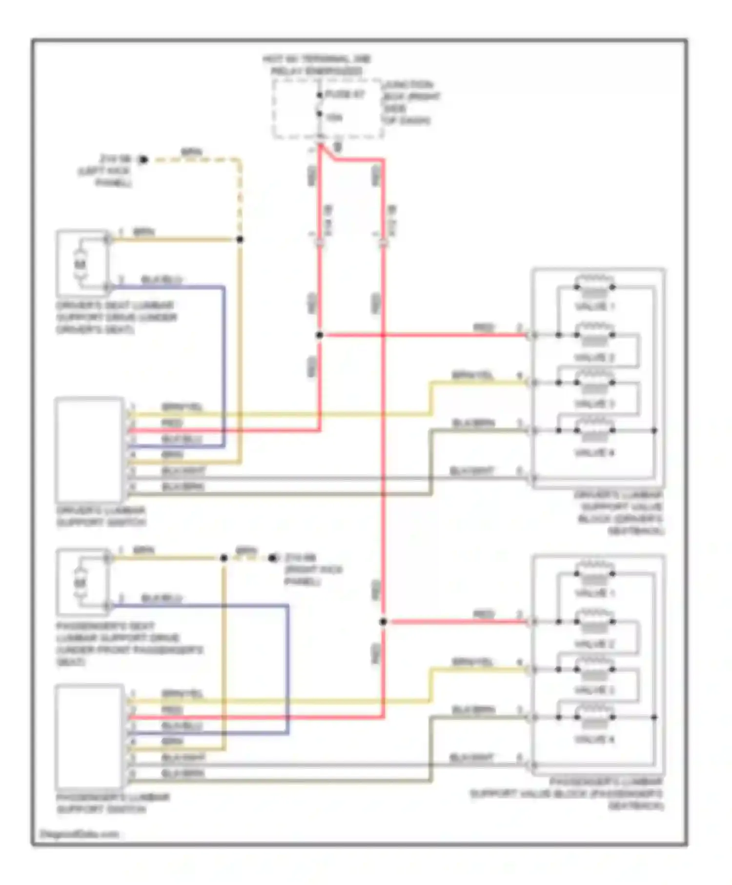 Wiring diagram driver's lumbar support switch for BMW 5 series F10/F11 (2009-2013)