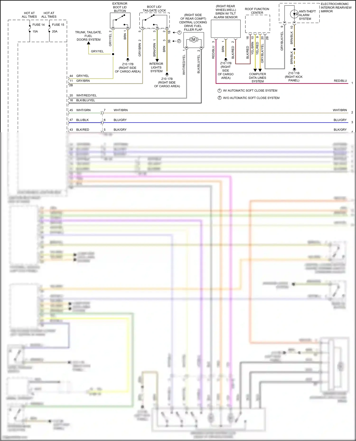 Wiring diagram central locking button hazard warning switch operating facility for BMW 5 series F10/F11 facelift (2013-2017) (1 of 3)
