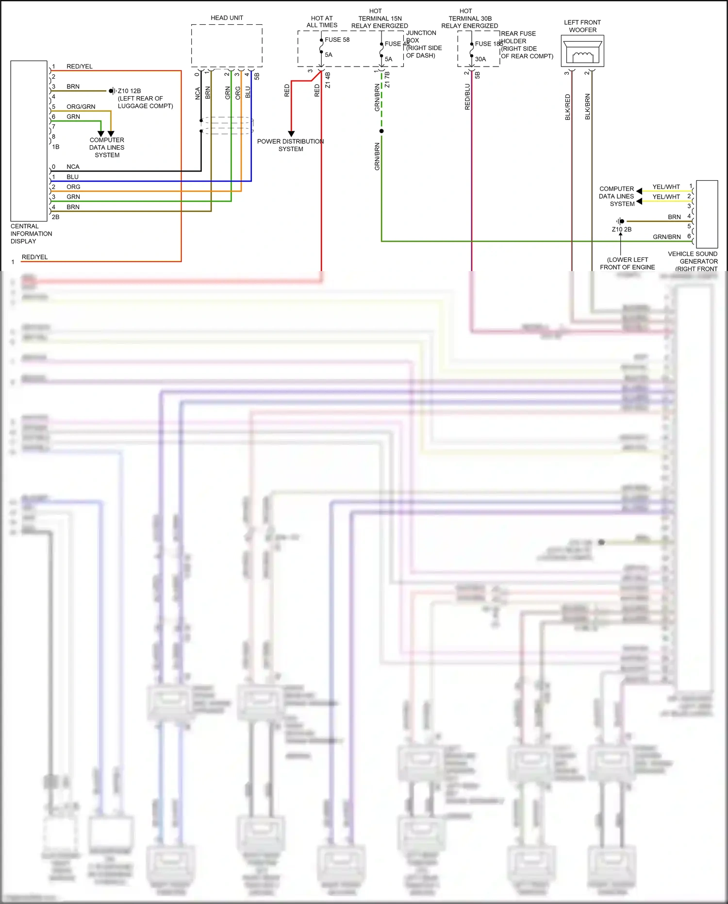 Wiring diagram left front mid-range speaker for BMW 5 series F10/F11 facelift (2013-2017) (3 of 9)