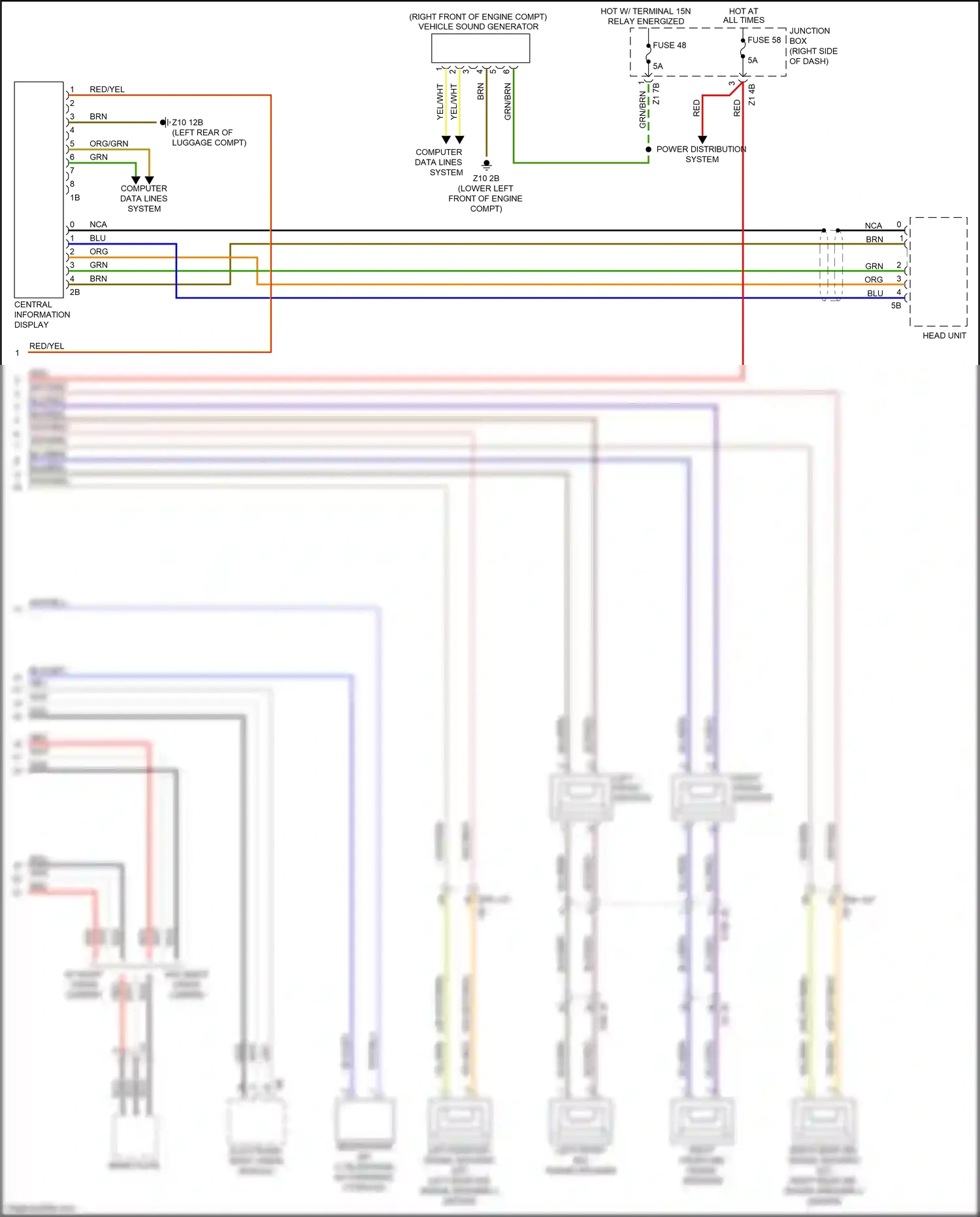 Wiring diagram right front mid-range speaker for BMW 5 series F10/F11 facelift (2013-2017) (2 of 9)