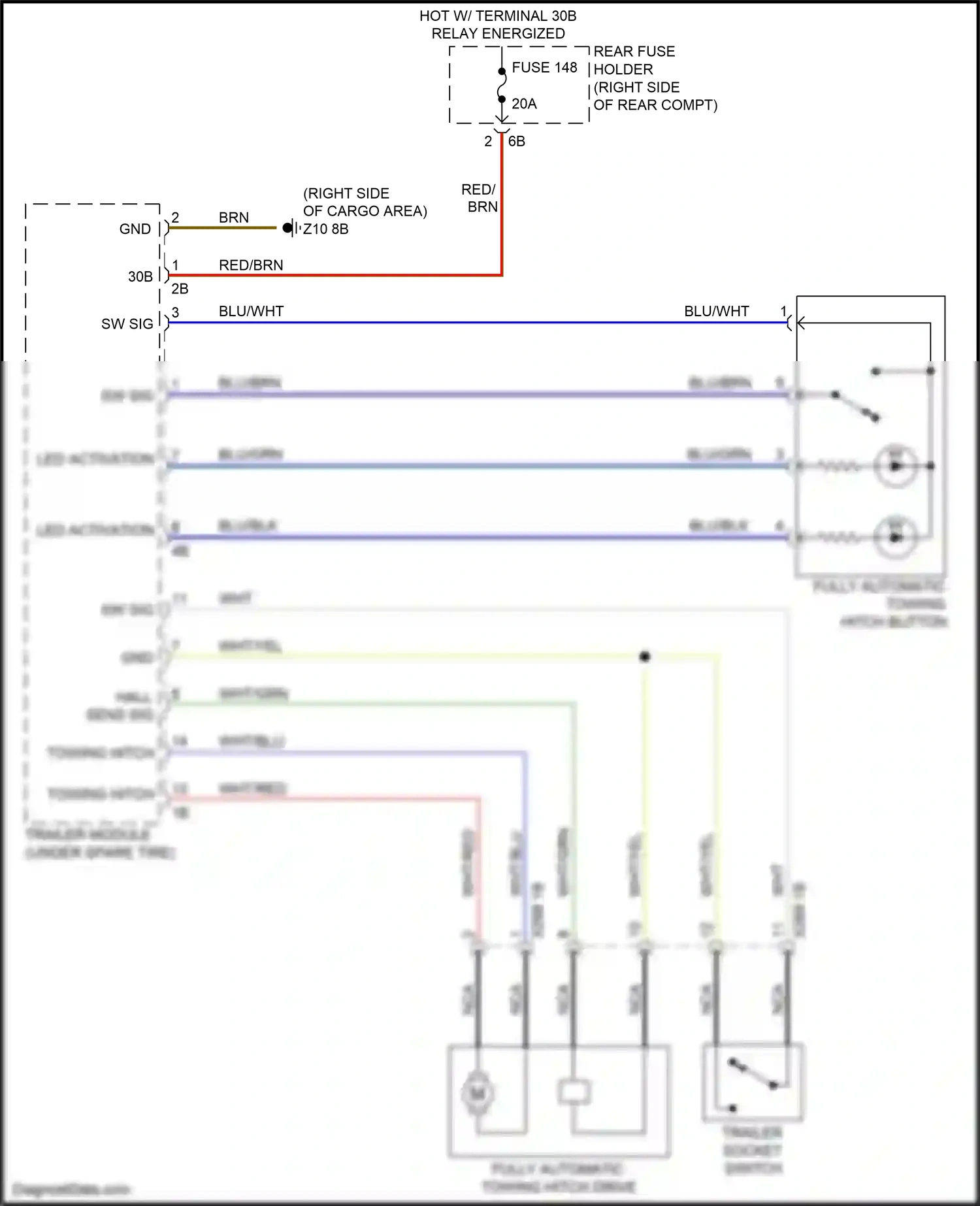 Wiring diagram trailer socket switch for BMW 5 series F10/F11 facelift (2013-2017) (1 of 2)