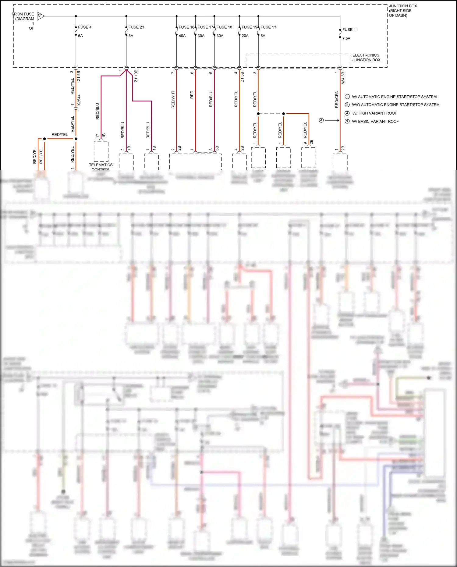 Wiring diagram w/ automatic engine start/stop system for BMW 5 series F10/F11 facelift (2013-2017) (1 of 3)