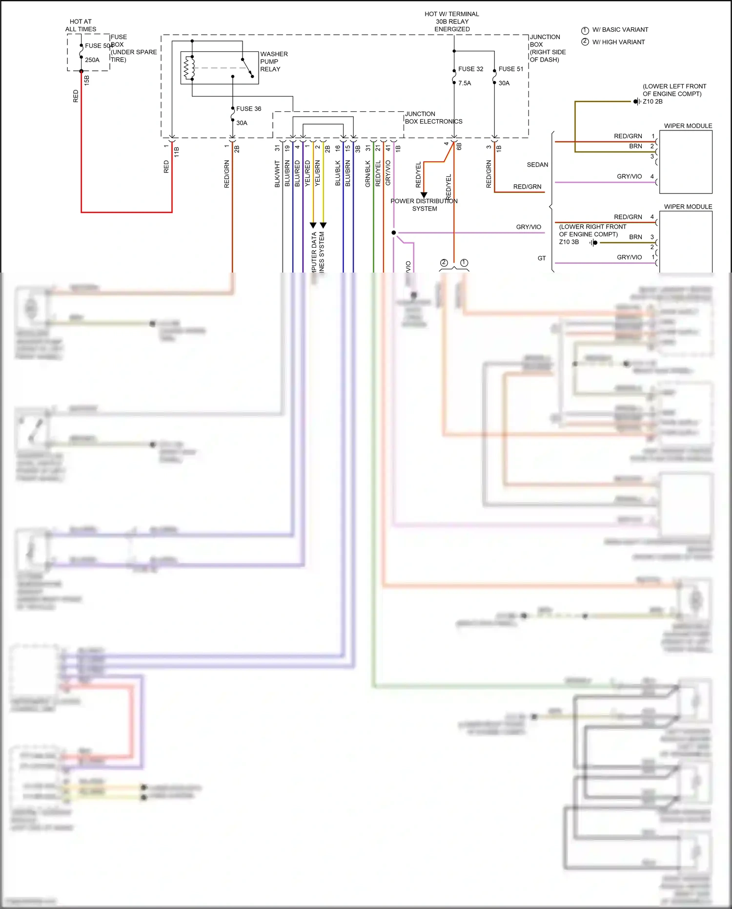 Wiring diagram w/ basic variant w/ high variant for BMW 5 series F10/F11 facelift (2013-2017) (1 of 1)